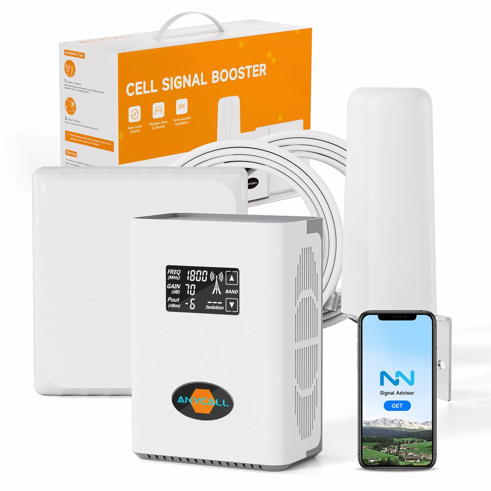 Amplificateur 5G 4G LTE 3G GSM sur la Bande 1, 3, 7 et 8 pour la Maison, pour Orange SFR Free Bouygues Télécom et Plus, Amplificateur Reseau Mobile avec Antenne Omnidirectionnelle