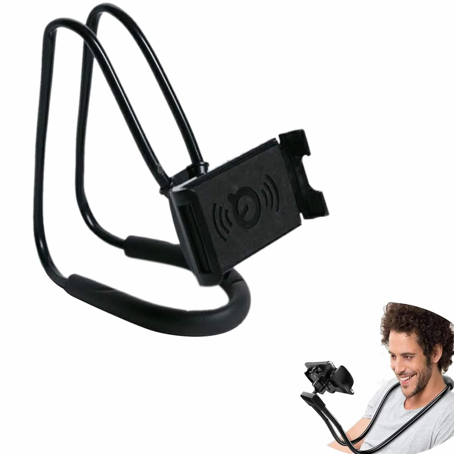 Support de téléphone portable Xfaiz à suspendre autour du cou, flexible à bras longs, clip, support rotatif à 360°, montage libre DIY, plusieurs fonctions pour bureau, lit, vélo (noir)