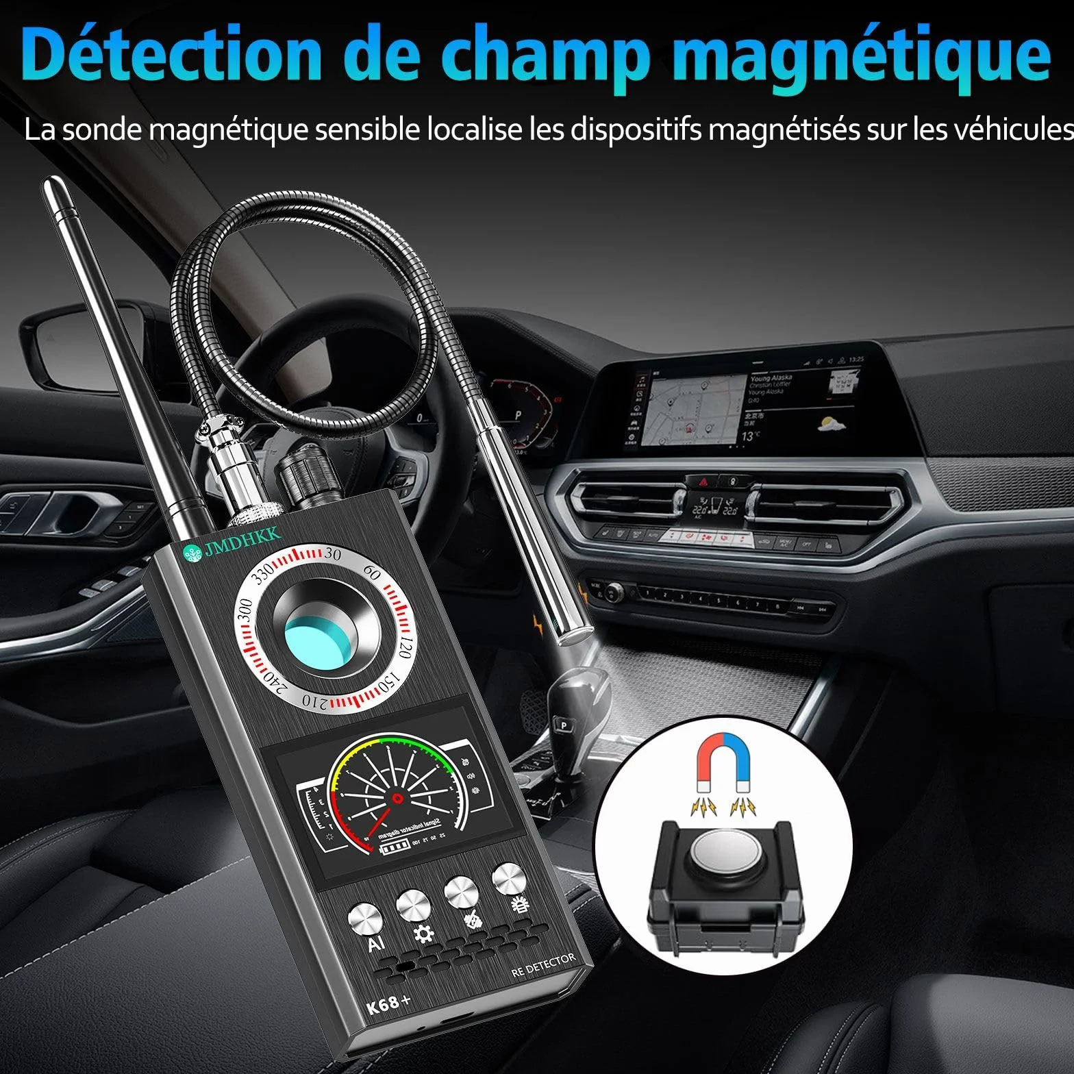 JMDHKK Détecteur Caméra Espionne et Micro Espion, Traceur Magnétique et Signal sans Fil pour Maison, Bureau, Hôtel, Voiture – Protection Vie Privée pour Sécurité et Voyage (Gris)