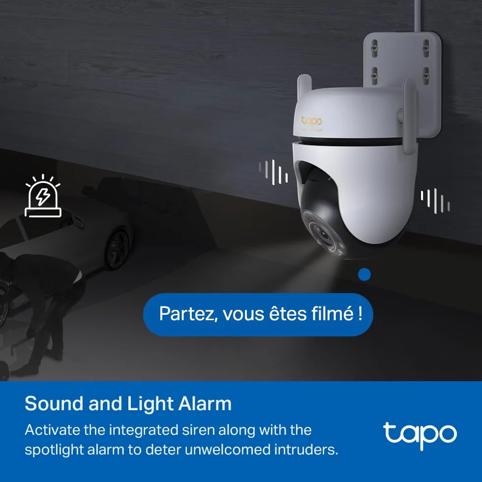 Tapo C530WS Caméra de Surveillance extérieure 360° 3K 5MP Vision Nocturne Couleur Starlight Détection IA Suivi de Mouvement WLAN Ethernet