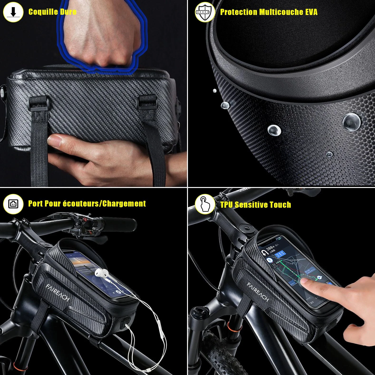 Sacoche Velo Étanche Support Telephone Velo Cadre Guidon VTT TPU 3D Pare-Soleil Anti-reflet Coque Dure EVA Smartphones 6.8''