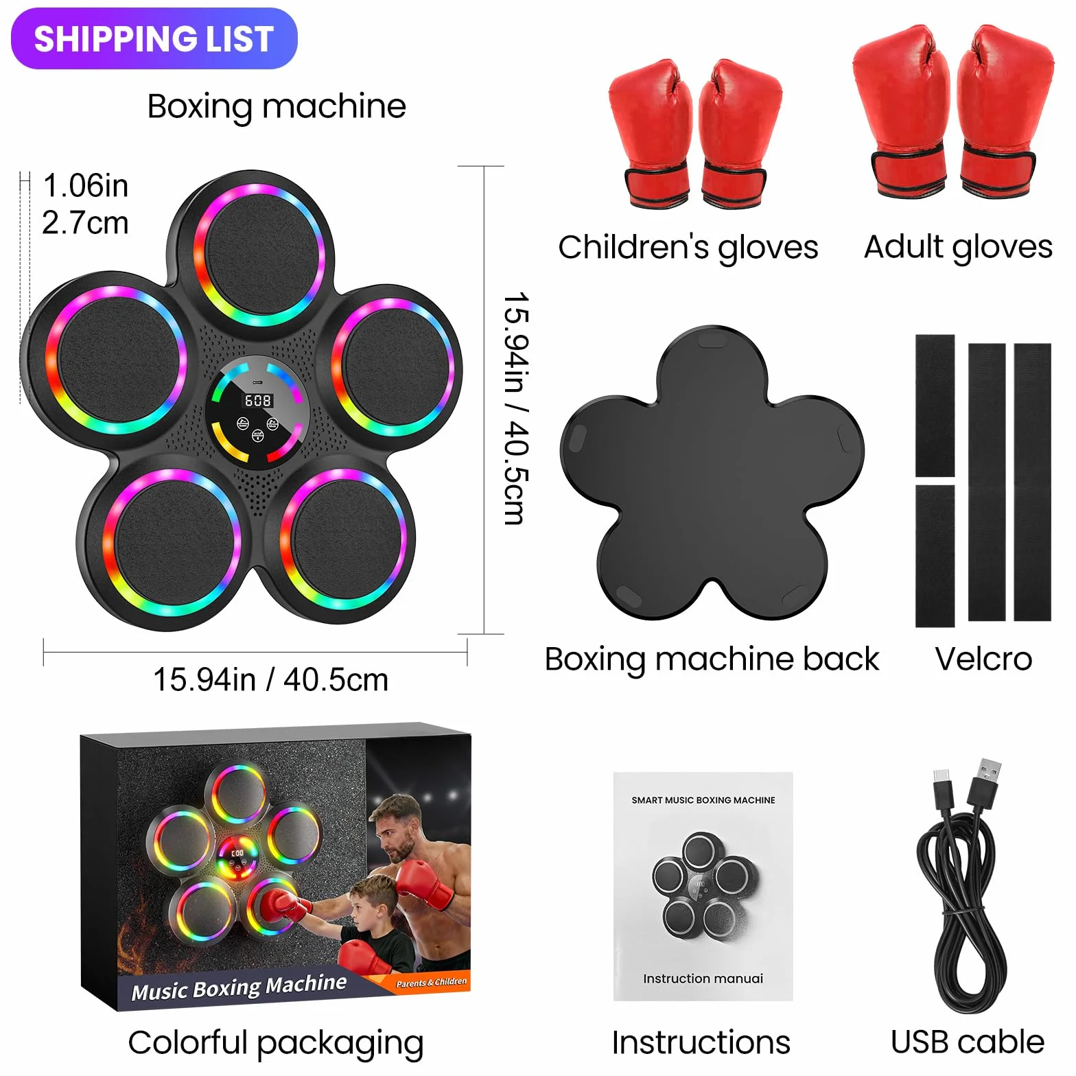 IERAKOR Musique Machine de Boxe, Gants, Bluetooth, 9 Vitesses Modes, Sport à Domicile
