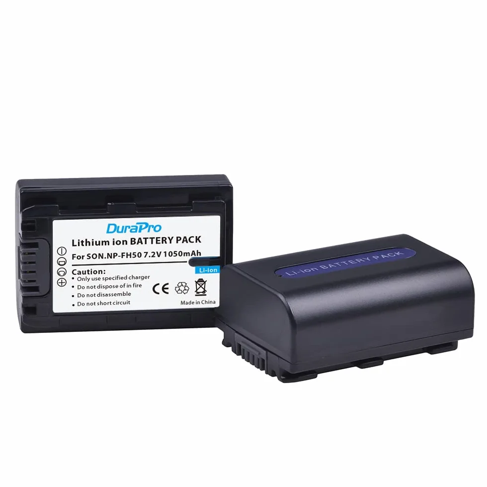 DuraPro Lot de 2 Batteries NP-FH50 NP FH50 + Chargeur de Batterie LCD USB pour Sony NP-FH30, NP-FH40, NP-FH50, NP-FH60, NP-FH70, NP-FH100, série H, Sony DCR-SR32, DCR-SR33,DCR-SR35,DCR-SR36,DCR-SR48