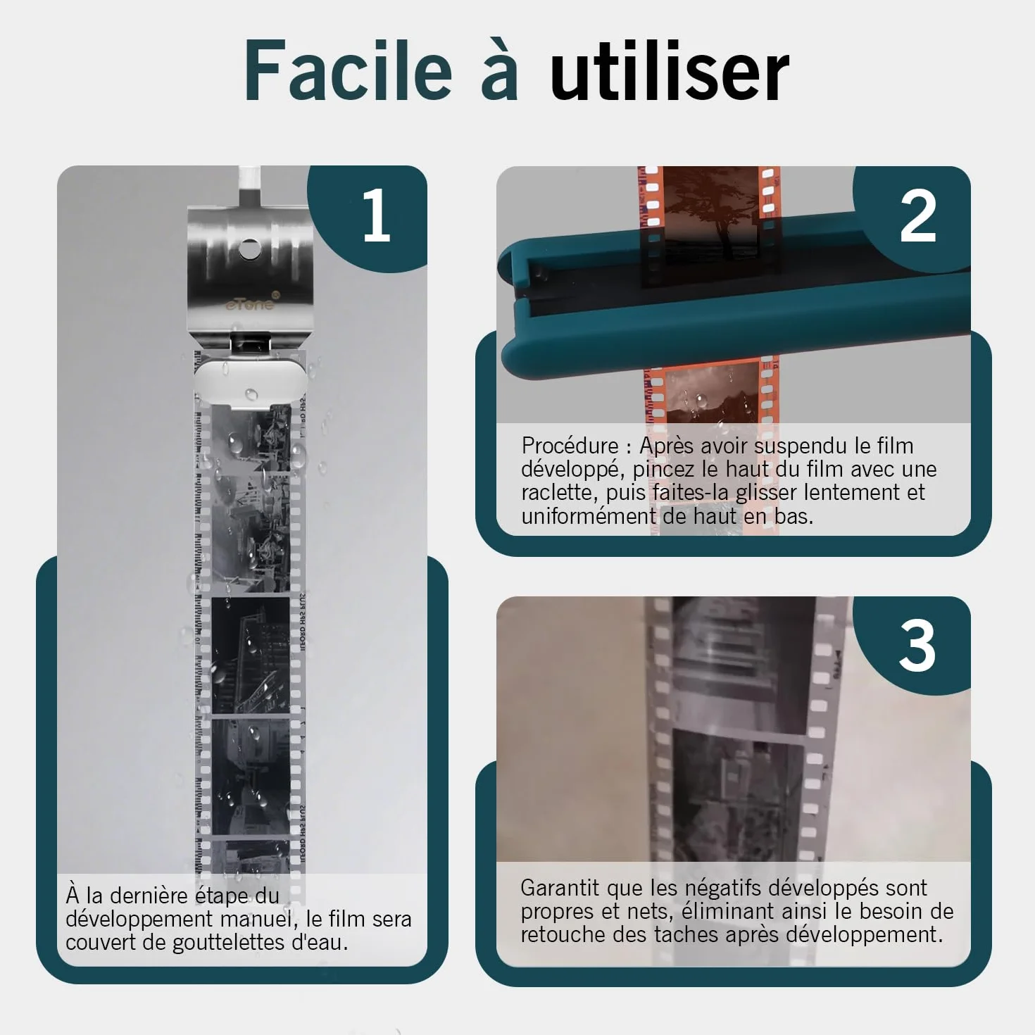 Raclette eTone pour Films 35 mm et 120, Lames Souples en Silicone, essuyage sans Traces, Compatible avec Les Films négatifs 135/120/4x5 (Vert)