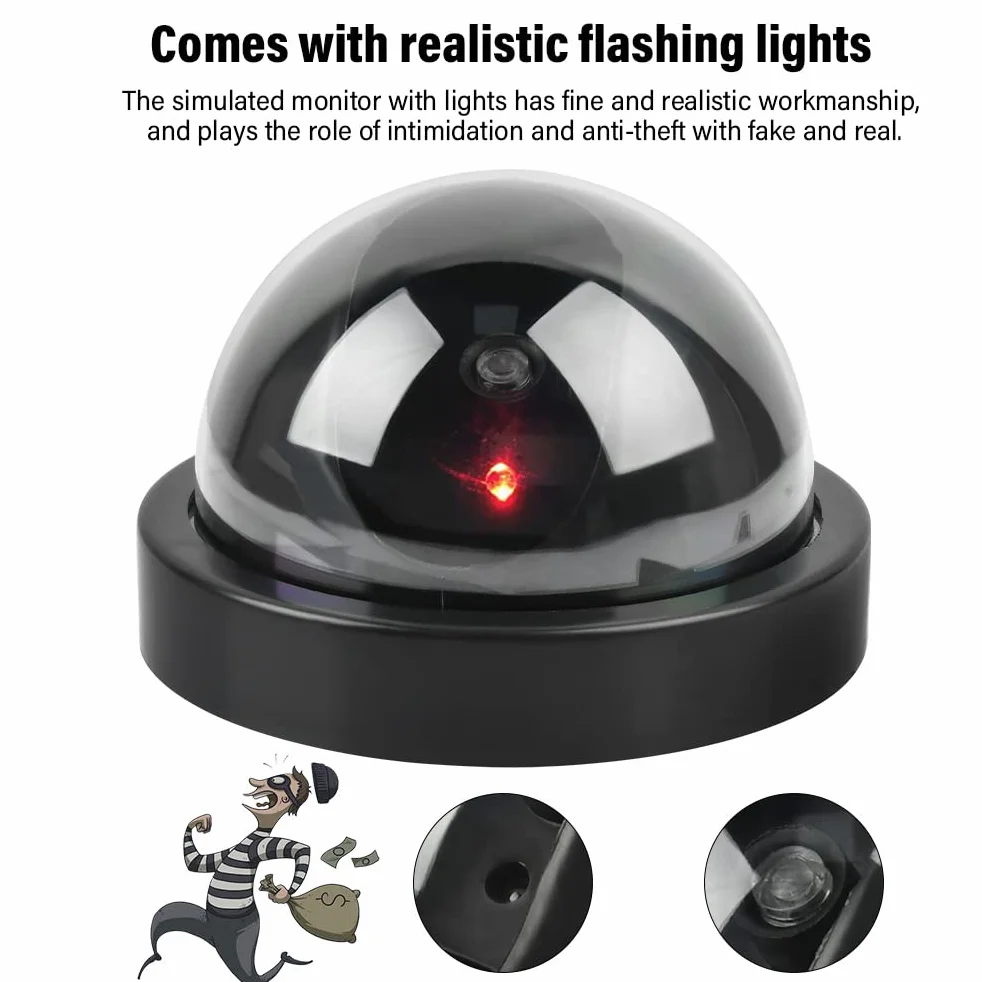 Lot de 4 Camera Factice, Fausse Camera Surveillance Exterieur & Intérieure, Fausse de Sécurité Caméra Dôme CCTV avec LED Clignotant Lumière pour Les Entreprises Magasins Accueil
