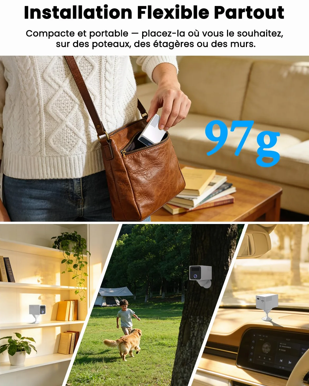4K Mini Camera Espion sans Fil, Wi-Fi ou Mode AP sans WiFi, Camera de Surveillance sans Internet, Batterie 5200mAh, Vision Grand 160°, Vision Nocturne, Détection Mouvement IA, pour Intérieur/Extérieur