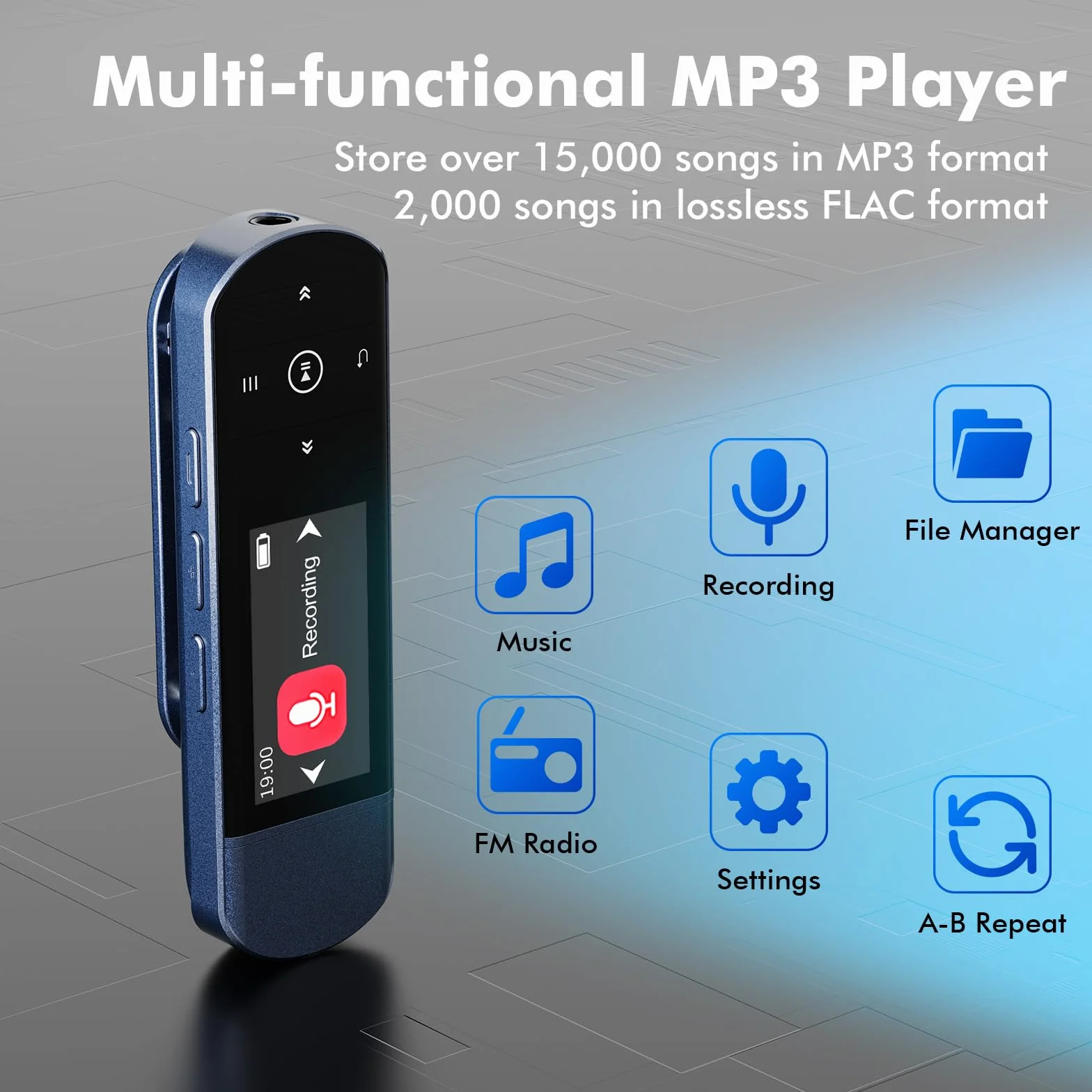Lecteur MP3 Bluetooth 5.3 64Go USB Portable avec Clip Sport, Radio FM, Enregistreur Vocal