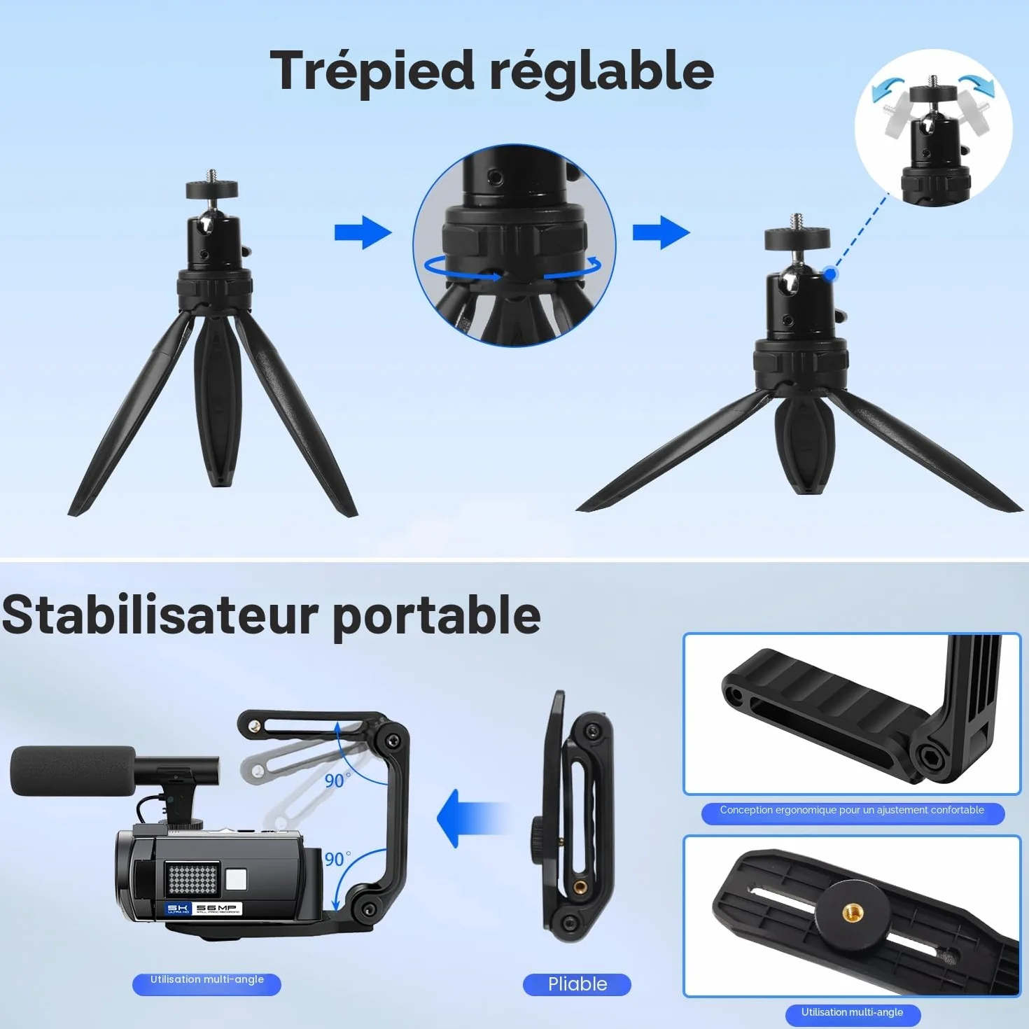 Caméscope Caméra vidéo 5K 56MP Vlogging Caméra Youtube, WiFi Vision Nocturne 3" Écran Tactile Rotatif à 270° Video Camera avec Carte 64 Go, télécommande, Microphone, stabilisateur, Piles, trépied