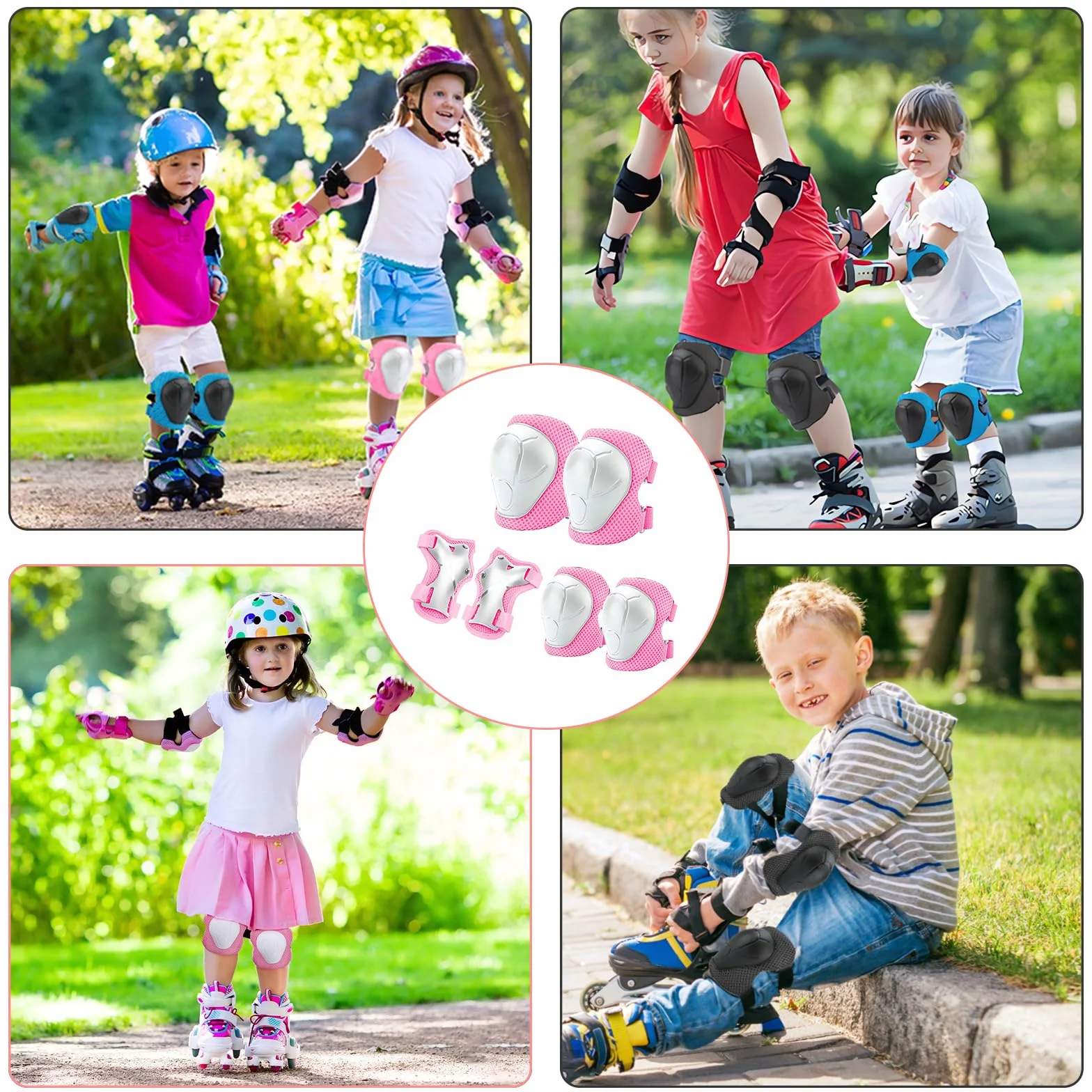 Kit de Protection pour Patins à roulettes 6 Pièces Genouillères Coudières Protège-Poignets Réglables Trottinette Vélo