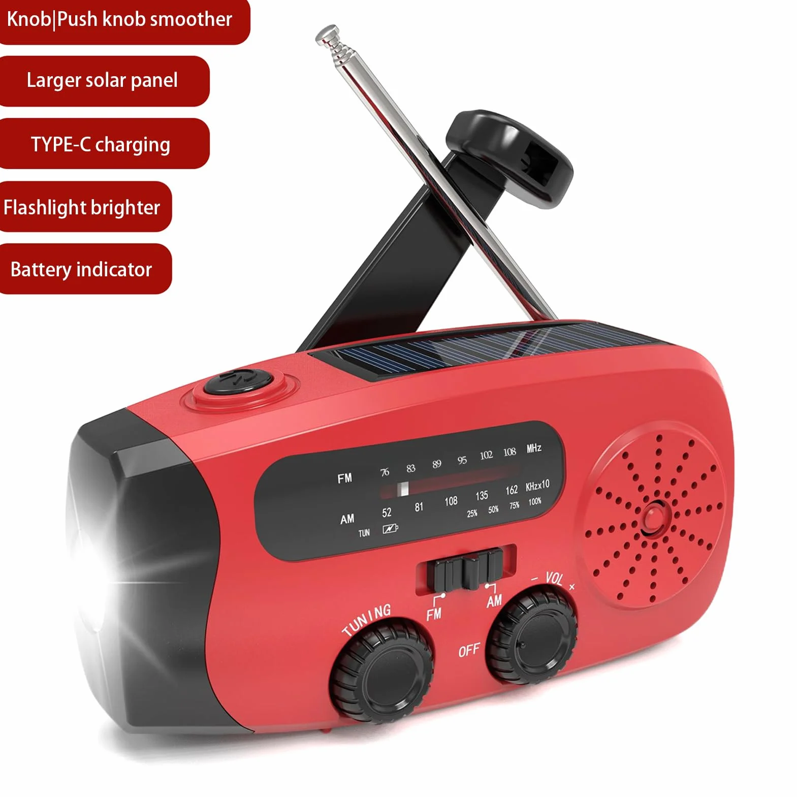 Radio Portable AM FM avec Chargeur Solaire Manivelle USB Lecteur MP3 pour Camping Randonnée