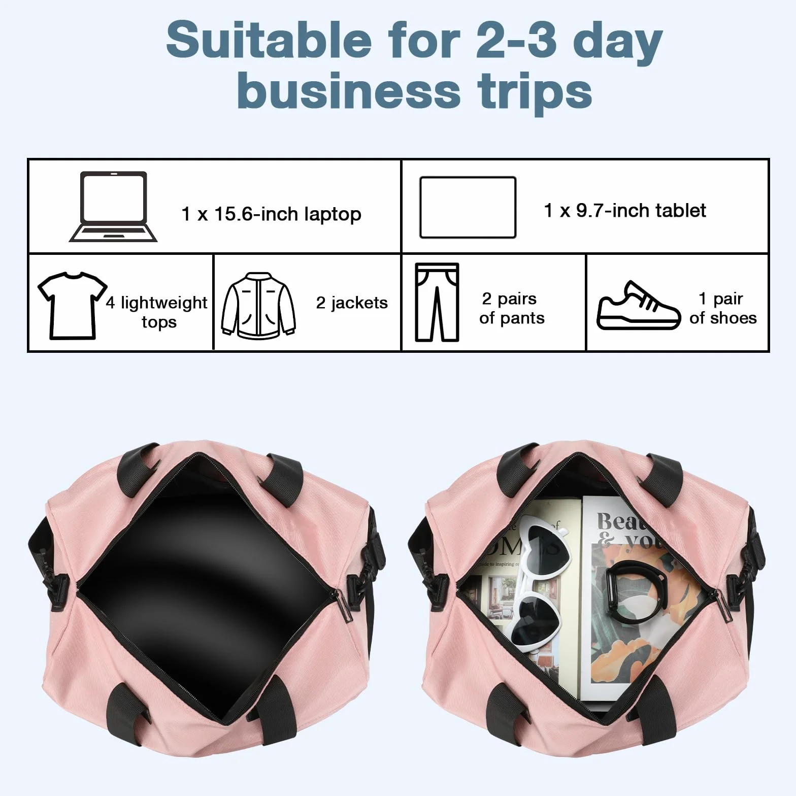 Romon Sac de Sport 22L Rose Imperméable Compartiment Chaussures Bandoulière Réglable