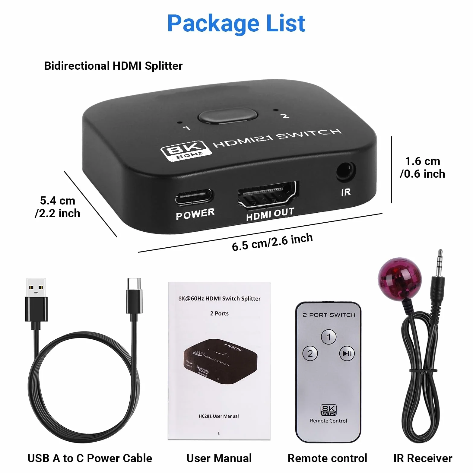 TCNEWCL Switch HDMI 8K 60Hz, 4K 120Hz Répartiteur 1 Entrée 2 Sorties ou Commutateur 2 Entrées 1 Sortie, Splitter 2.1 Bi-Direction, Compatible avec PS5 PS4 Xbox Lecteur Blu-Ray PC