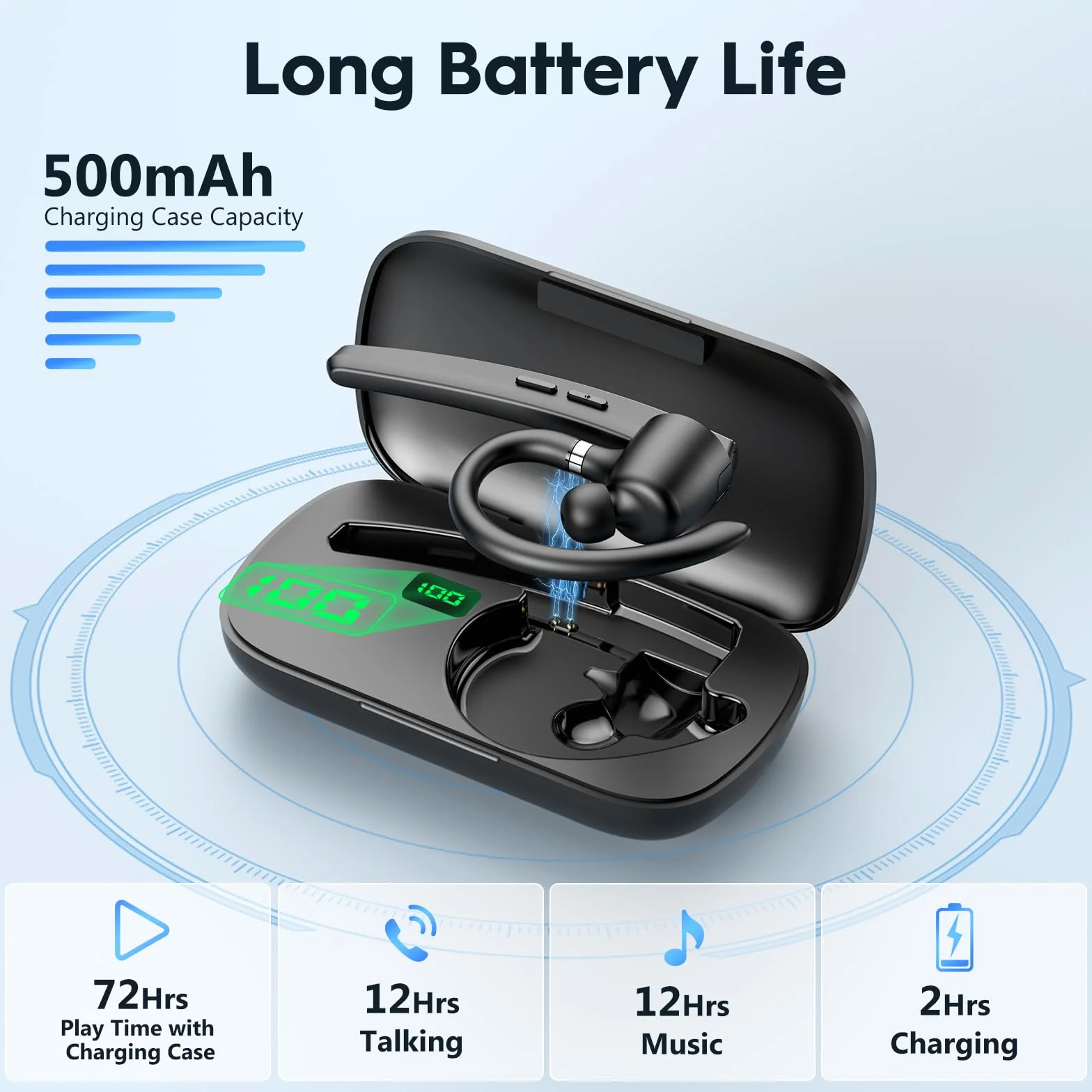 New Bee Oreillette Bluetooth sans Fil, V5.1 Kit Main Libre Bluetooth avec Dual Mic Oreillette Bluetooth 72Hs de Temps de Lecture CVC8.0 Casques Bluetooth Mono Écouteur pour Affaires/Bureau (1 pièce)