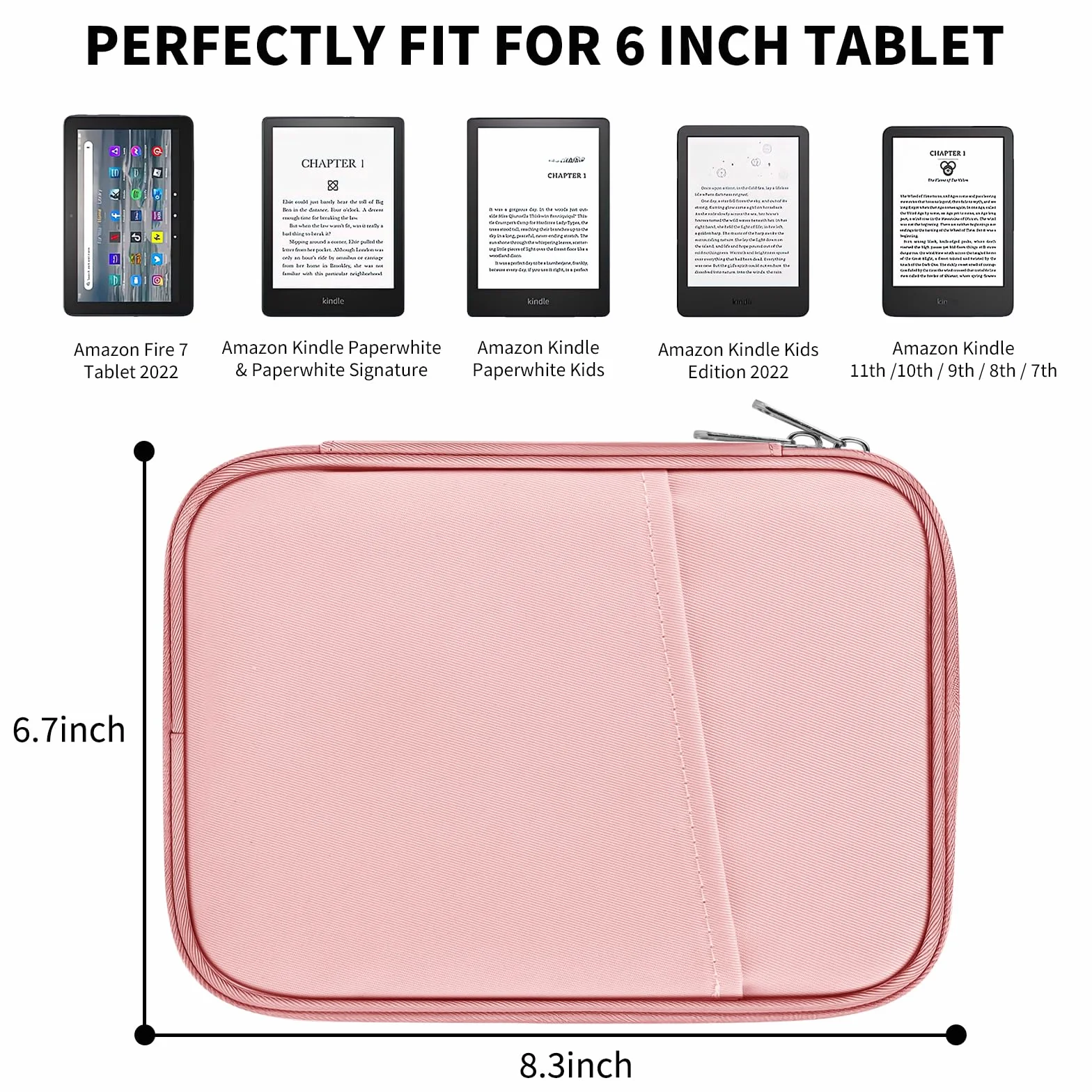 HoYiXi Housse Universel pour 7" Kindle Paperwhite/Colorsoft 2024 Compatibility 6.8" Paperwhite 2021 and 6"-6.8" Kobo/Tolino/Sony EReader with Anti-Drop Android Tablet Sleeve Case,Rose