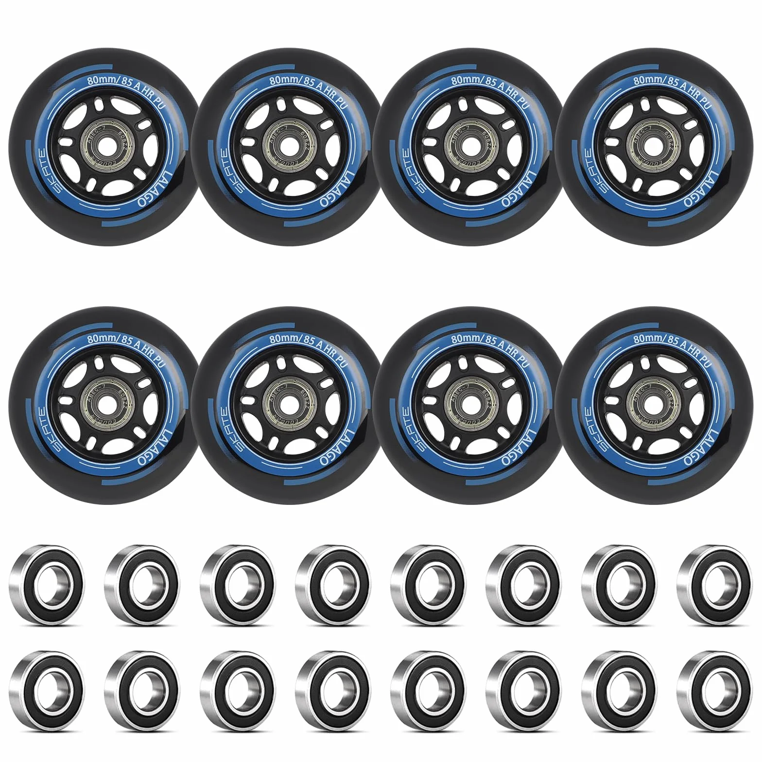 LALAGO Lot de 8 Roues de Rollers 80mm Roulements ABEC 9