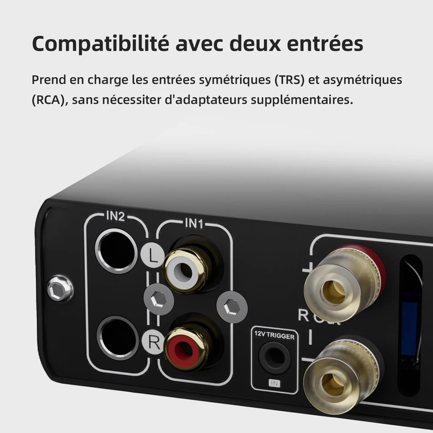 Topping Mini300 Amplificateur de bureau entièrement symétrique 140 W Compact Classe D Amplificateur de bureau avec entrée RCA/TRS, amplificateur Hi-Fi pour enceintes domestiques, argenté