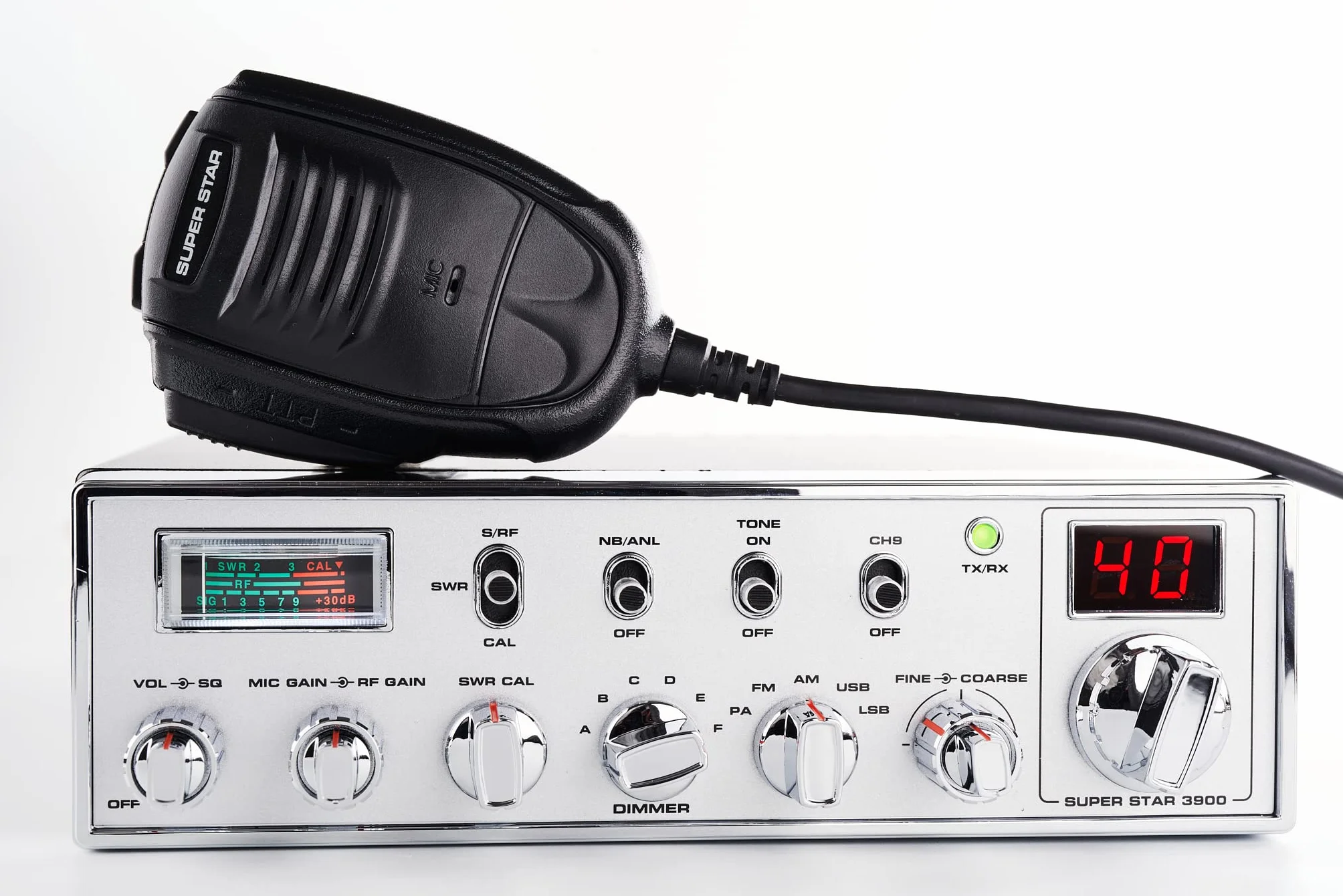 Super Star 3900 Émetteur-Récepteur Mobile CB 27 MHz AM/FM/USB/LSB, 12W SSB, Noir et Argent