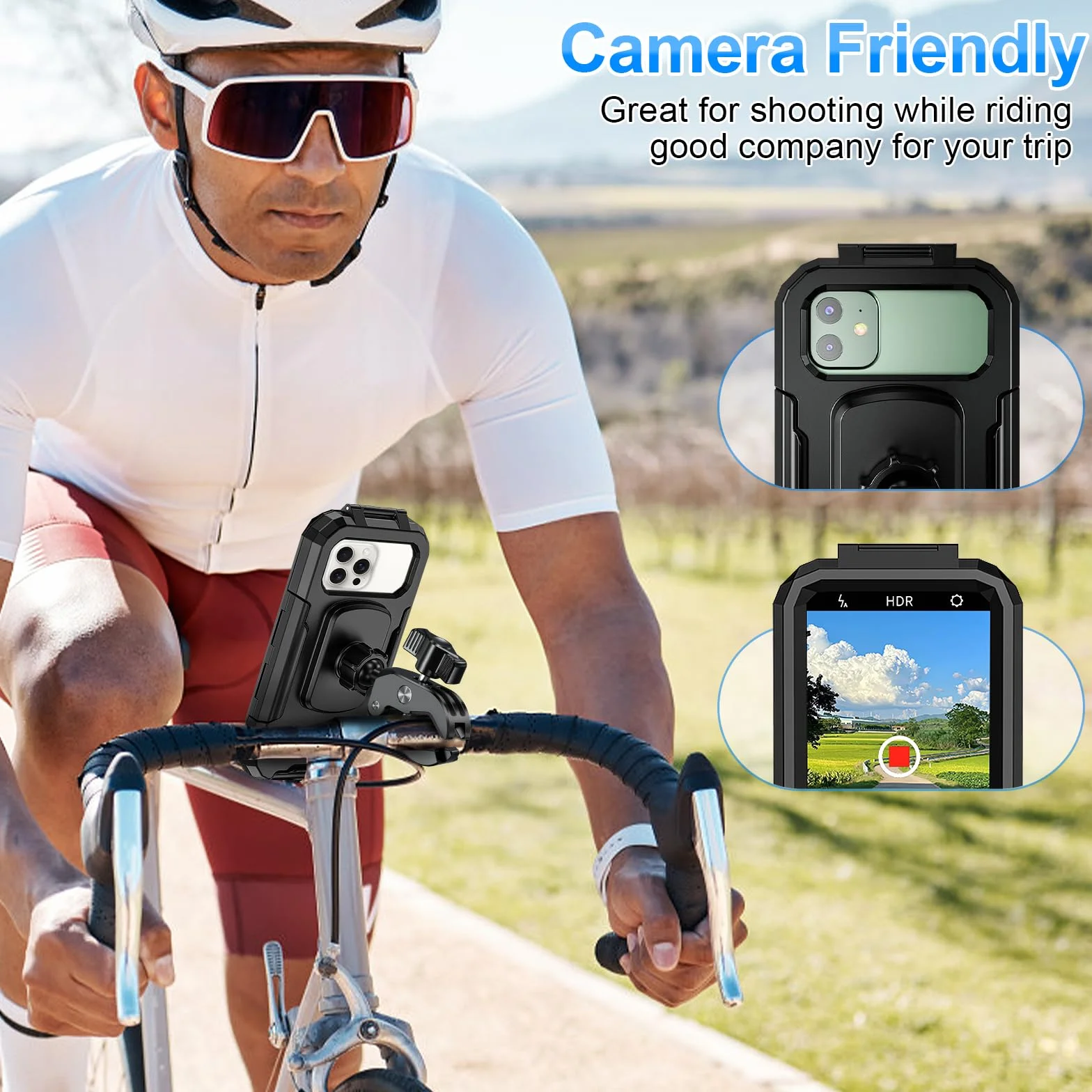 Support Téléphone Vélo Universel Étanche 360° Rotation Anti Vibration Porte Smartphone Guidon pour 5,5-7,0 Pouces