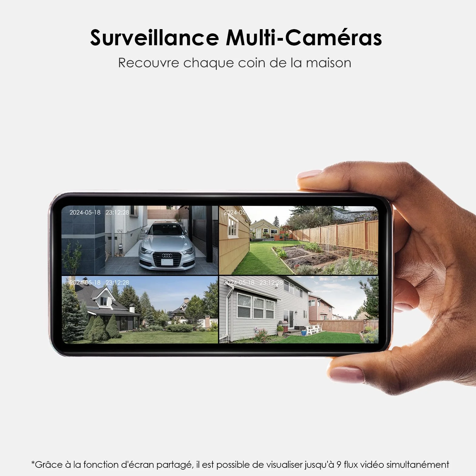 CZEview 2K/4K Camera Surveillance WiFi Extérieure Solaire sans Fil, System d'Alarme, 360° Caméra Exterieure Batterie, Détection Mouvement, Vision Nocturne en Couleur (Blanche, 2k)