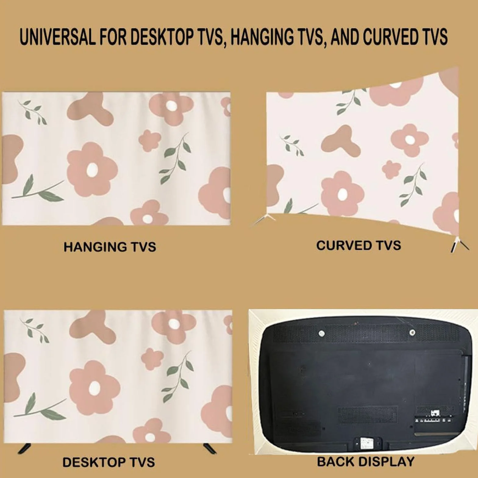 Mateju TV Housse Anti-Poussière, 32-85 Pouces Housse de Télévision en Tissu Élastique, Housse de Protection de L'écran pour TV à Beige Moderne Couverture TV (56-65pouces,Géométrie)