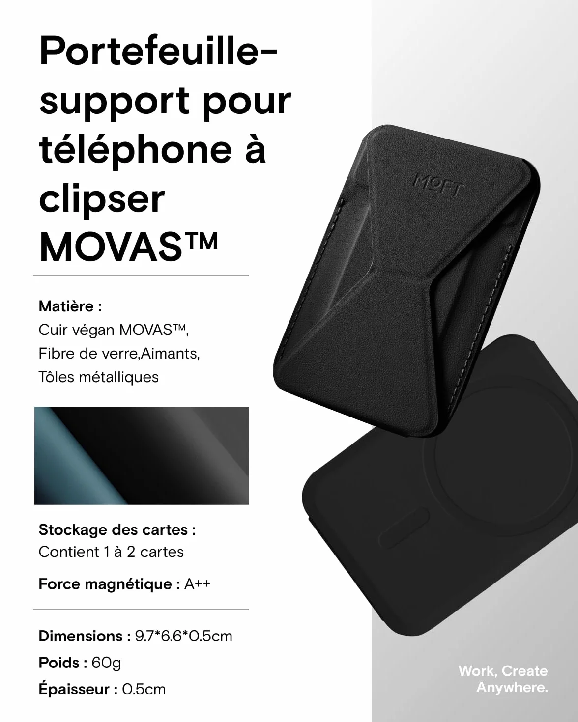MOFT Porte-Carte Magsafe Cuir Végan iPhone 17/16/15/14/13/12 Support Téléphone 3 Modes Noir