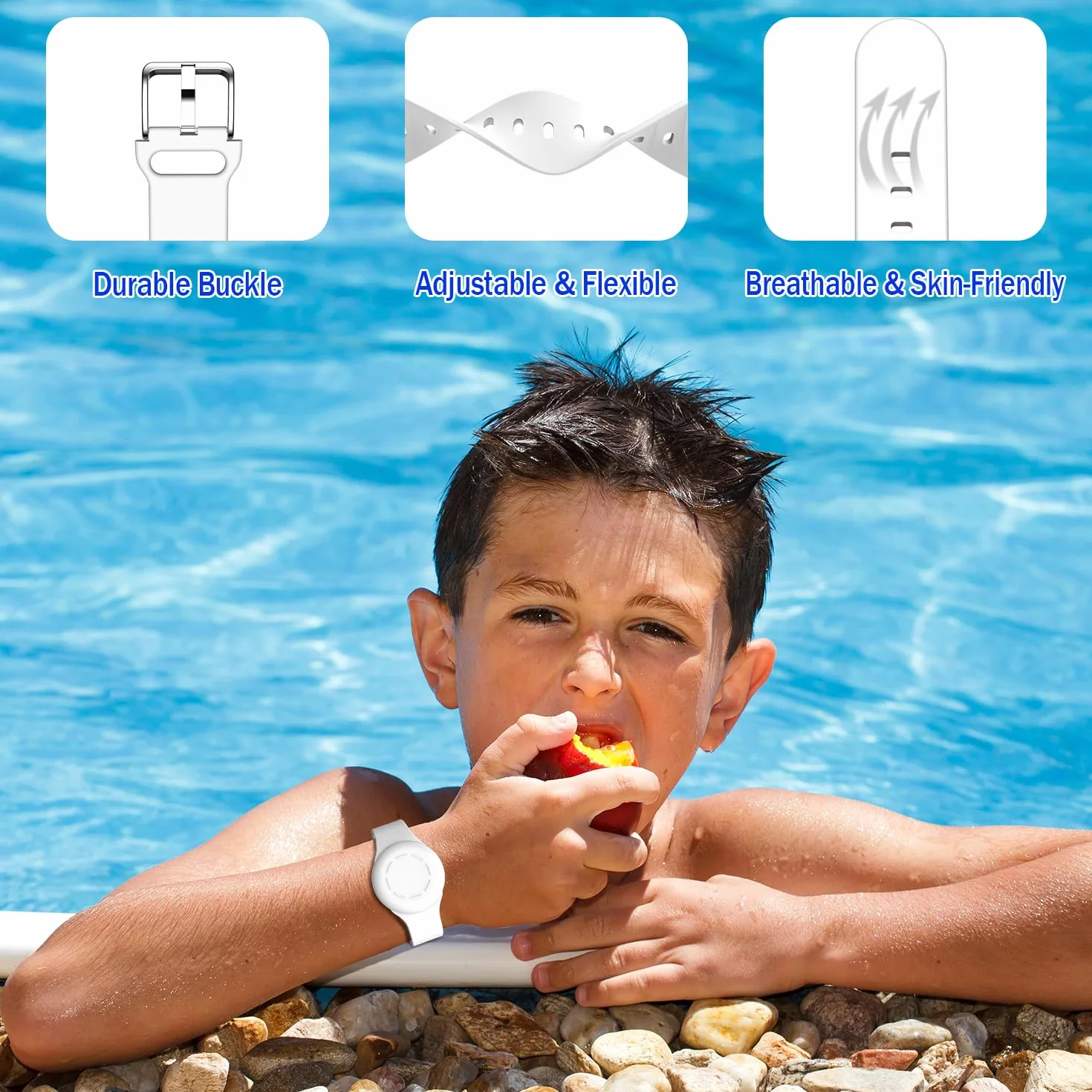 R-fun Lot de 2 Bracelets étanches pour Enfants compatibles avec Apple Air Tag Tracker avec Silicone Souple, Coque Anti-Perte pour Enfants, Blanc/Rose