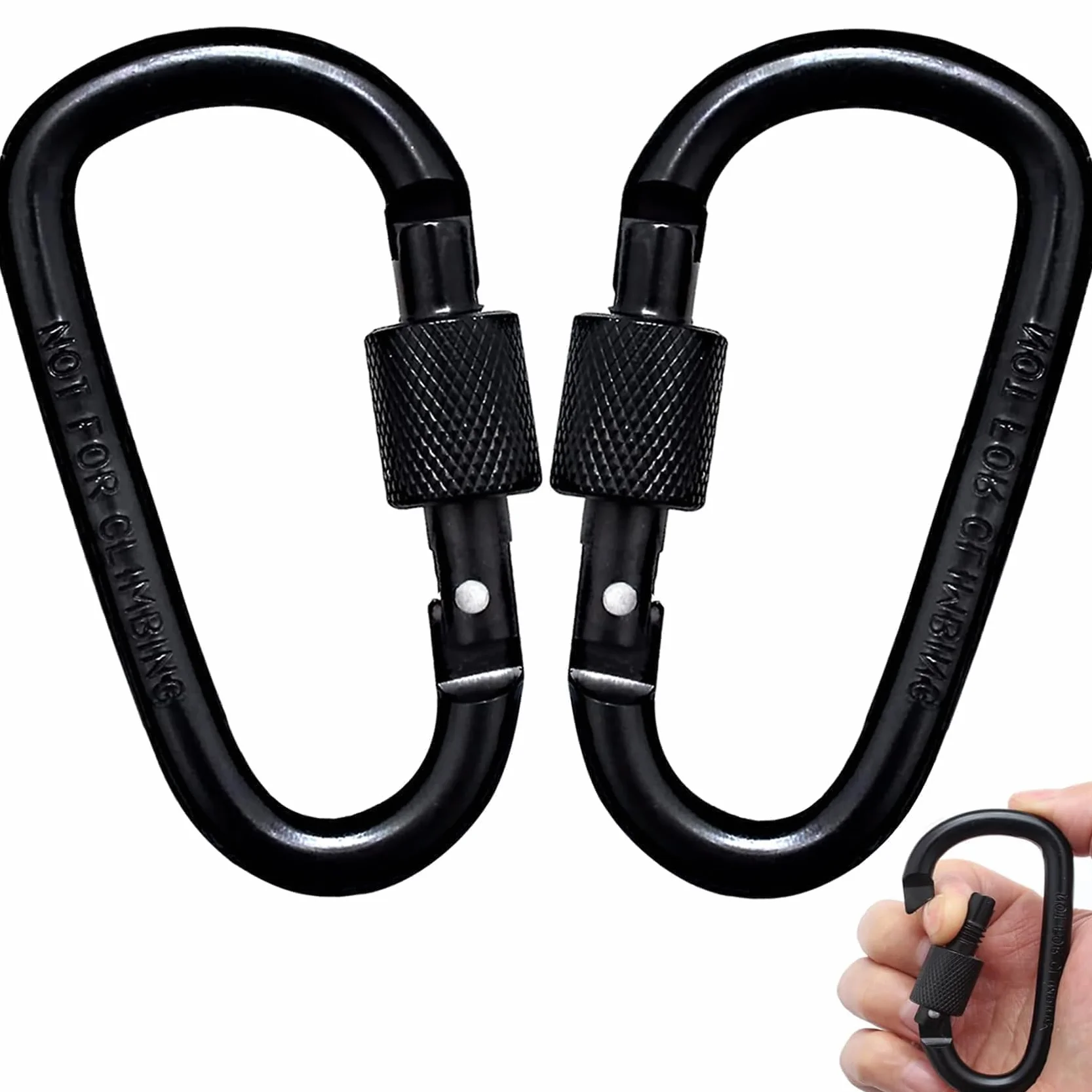 Mousqueton Porte Clé Noir Alliage Aluminium Verrouillage Vis 2 Pièces