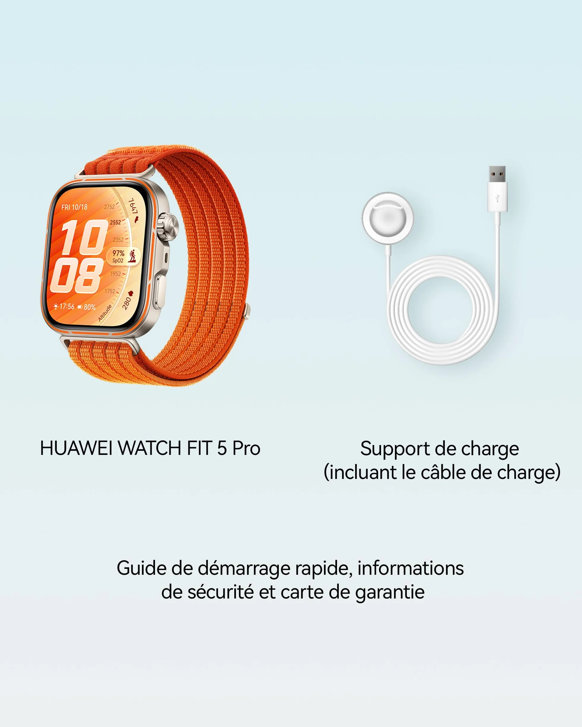 HUAWEI Watch FIT 5 Pro Montre connectée GPS ECG Écran AMOLED 1,92'' Verre Saphir Résistance à l'eau 5 ATM NFC Orange