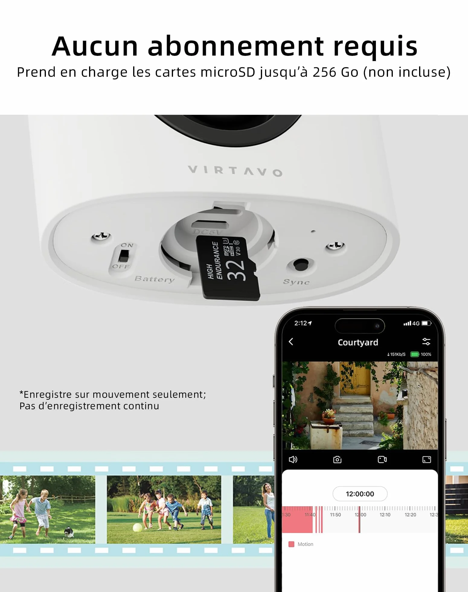 VIRTAVO 2K Camera Surveillance WiFi Extérieure sans Fil Batterie, Vision Nocturne Couleur Starlight, PIR Détection Mouvement, Étanche, Audio Bidirectionnel, VF1