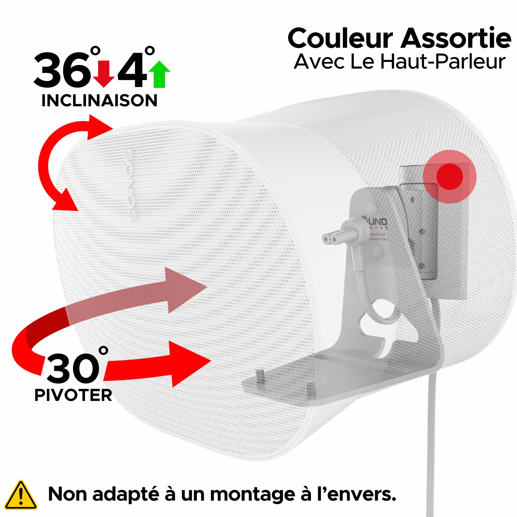 Sound Bass ERA300 Support Mural, Inclinable et Pivotant, Blanc, Simple (1 pièce), Compatible avec Sonos ERA 300, Installation Facile, Kit de Fixation Inclus