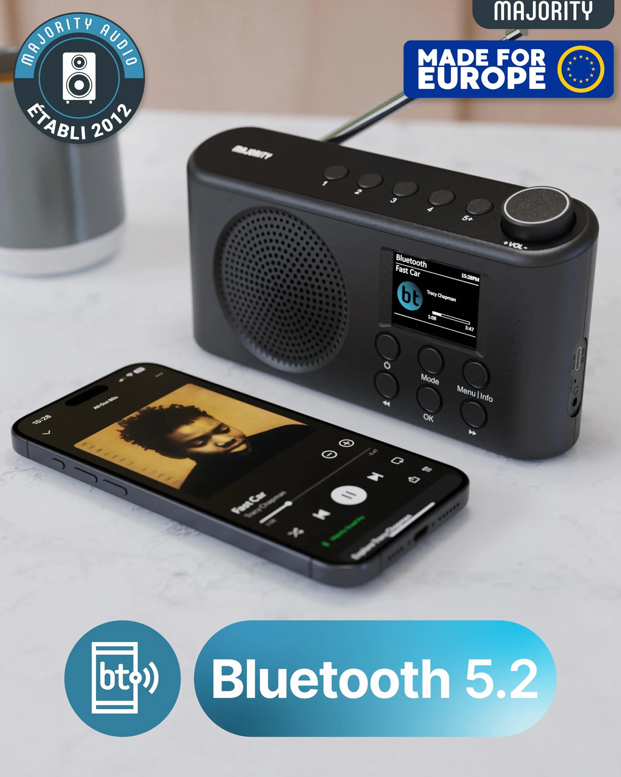 MAJORITY Orwell Pro Radio Dab/Dab+ Portable avec Bluetooth, FM, 40 Présélections, 15h Autonomie, Batterie Rechargeable USB-C, Minuterie Sommeil, Égaliseur, Radio Dab Portable