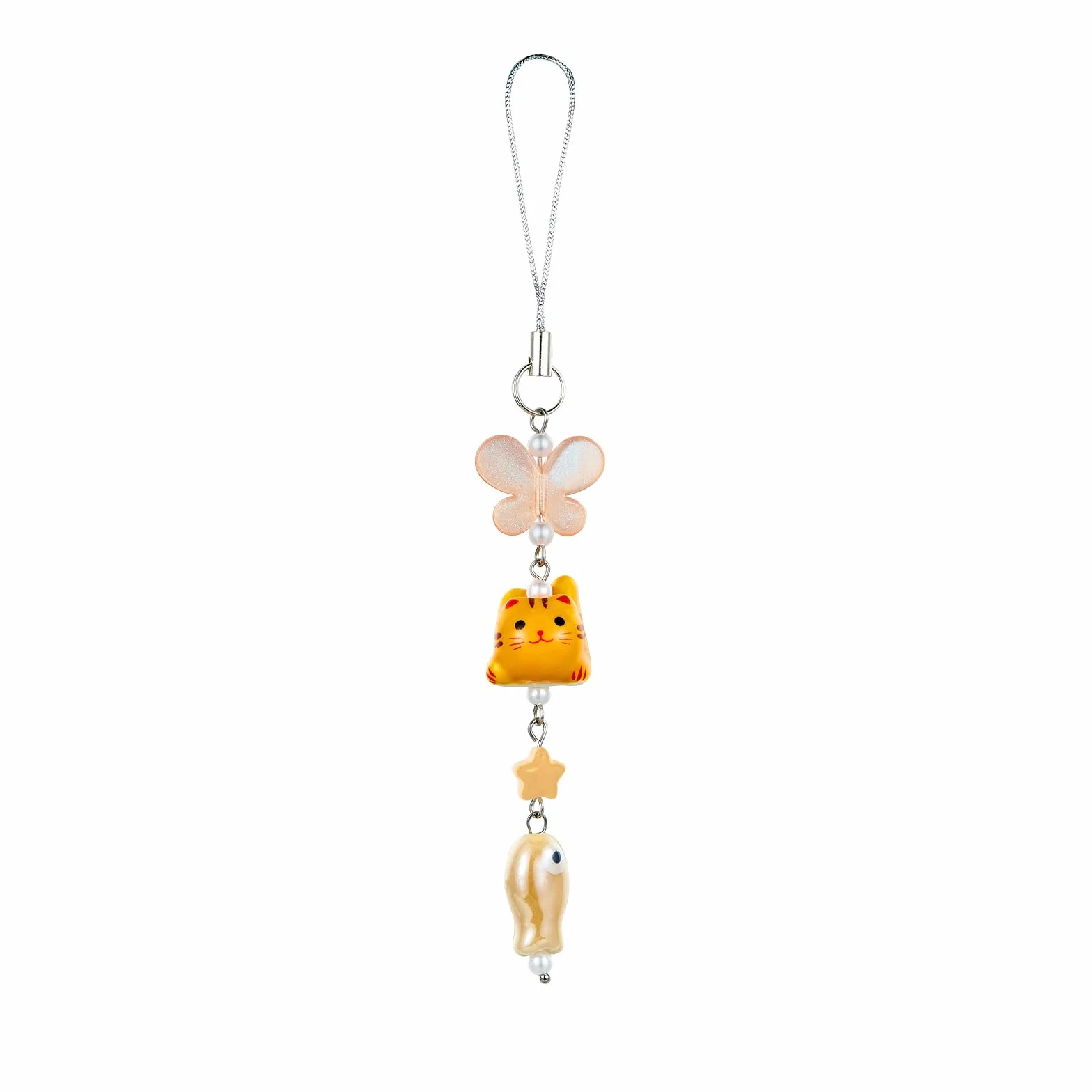 BEEFLYING 1 Pièce Pendentif Téléphone Chat Orange Pendentif Papillon Raffiné en Perles Breloque Porcelaine Poisson Pour Porte-clés et Sacs
