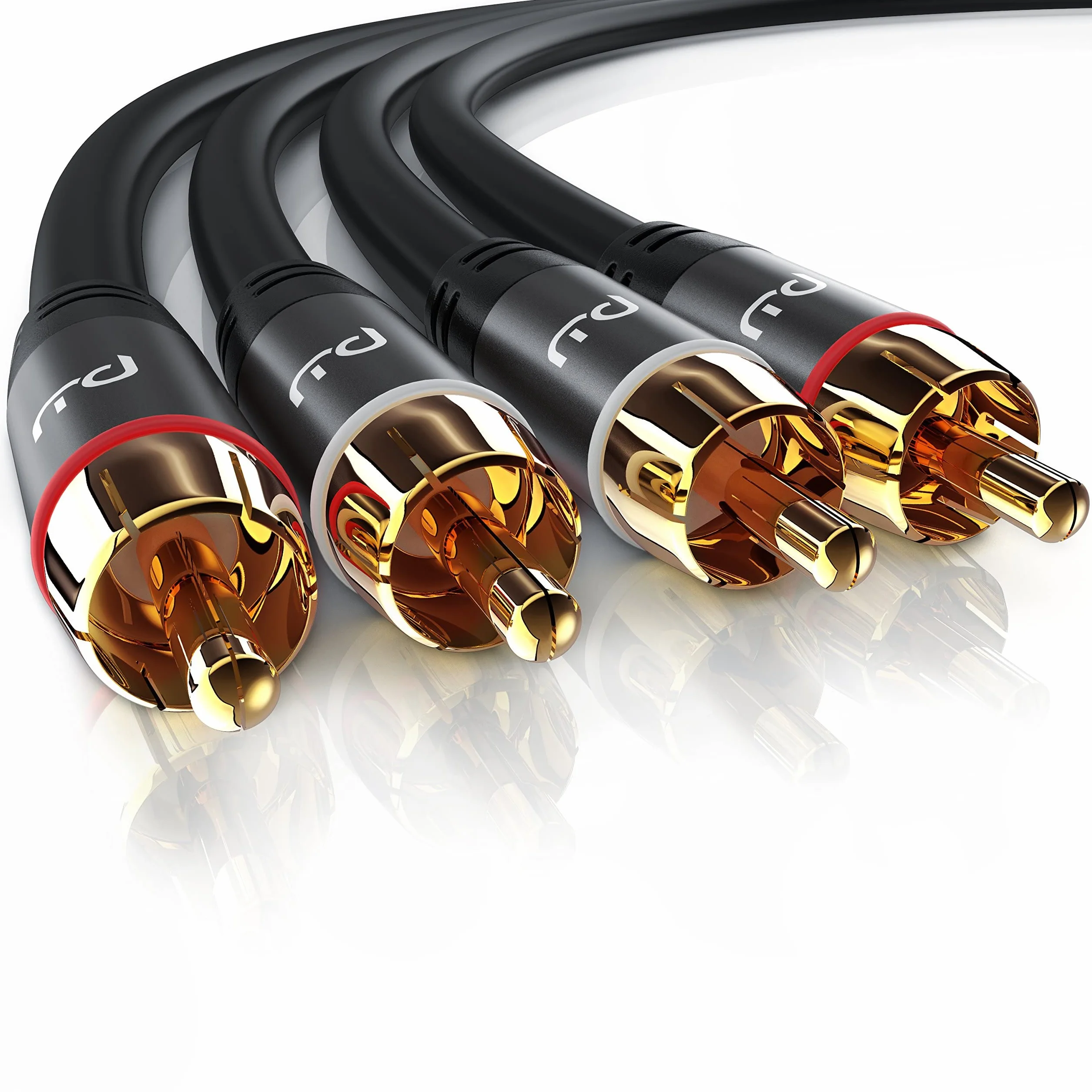 Primewire - Câble Audio stéréo Cinch de 2 m - Câble coaxial entrée Aux - 2 x RCA mâle vers 2 x RCA mâle - Fiches plaquées Or de précision - Blindage continu - conducteur en cuivre sans oxygène,2m,Noir