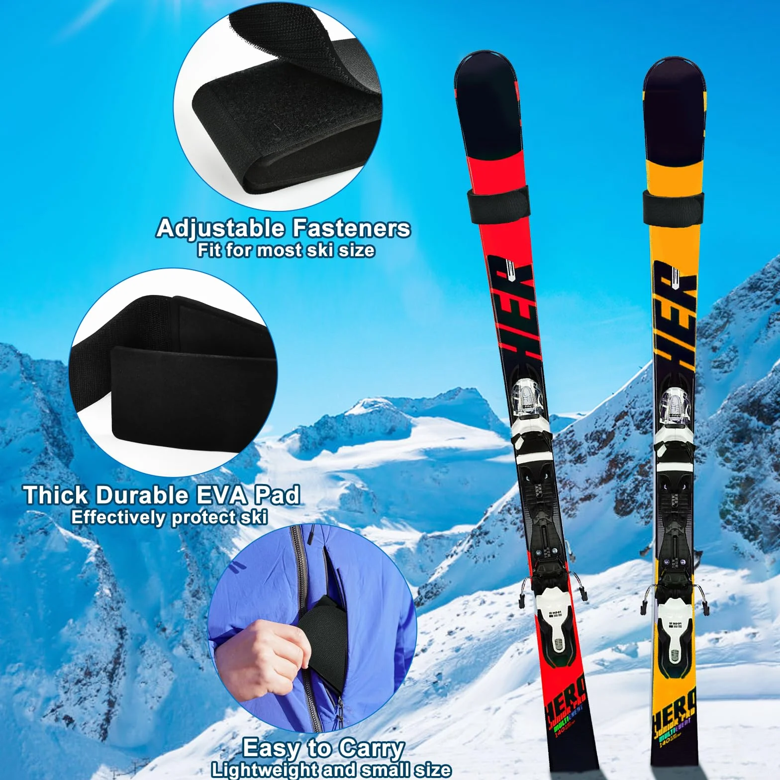 Sangles de Ski Réglables en Nylon pour Transport et Rangement