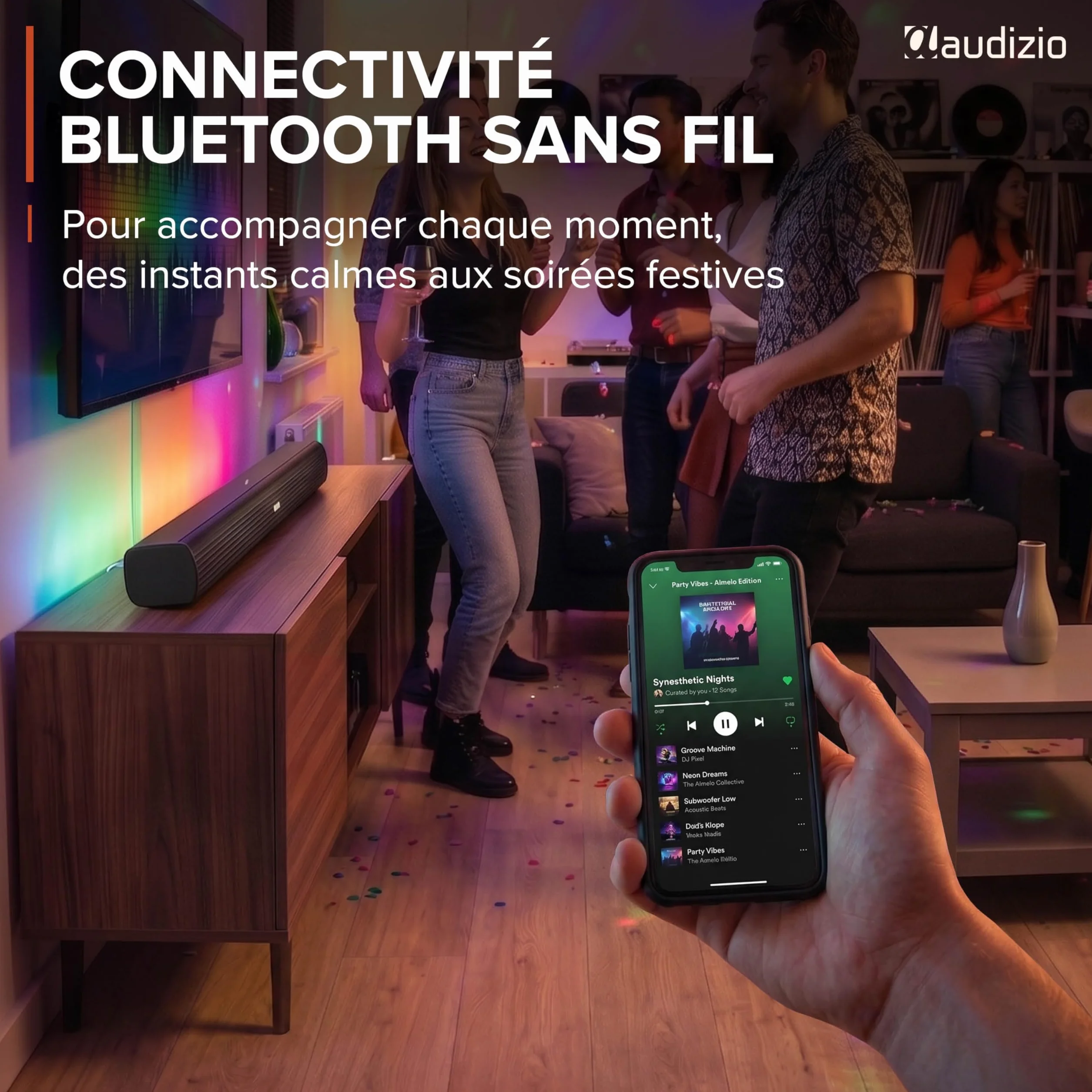 Audizio SB95 Soundbar TV Bluetooth 5.3 HDMI Arc 120W 88 cm Optique Coaxial USB AUX 2 Mini Subwoofers Intégrés