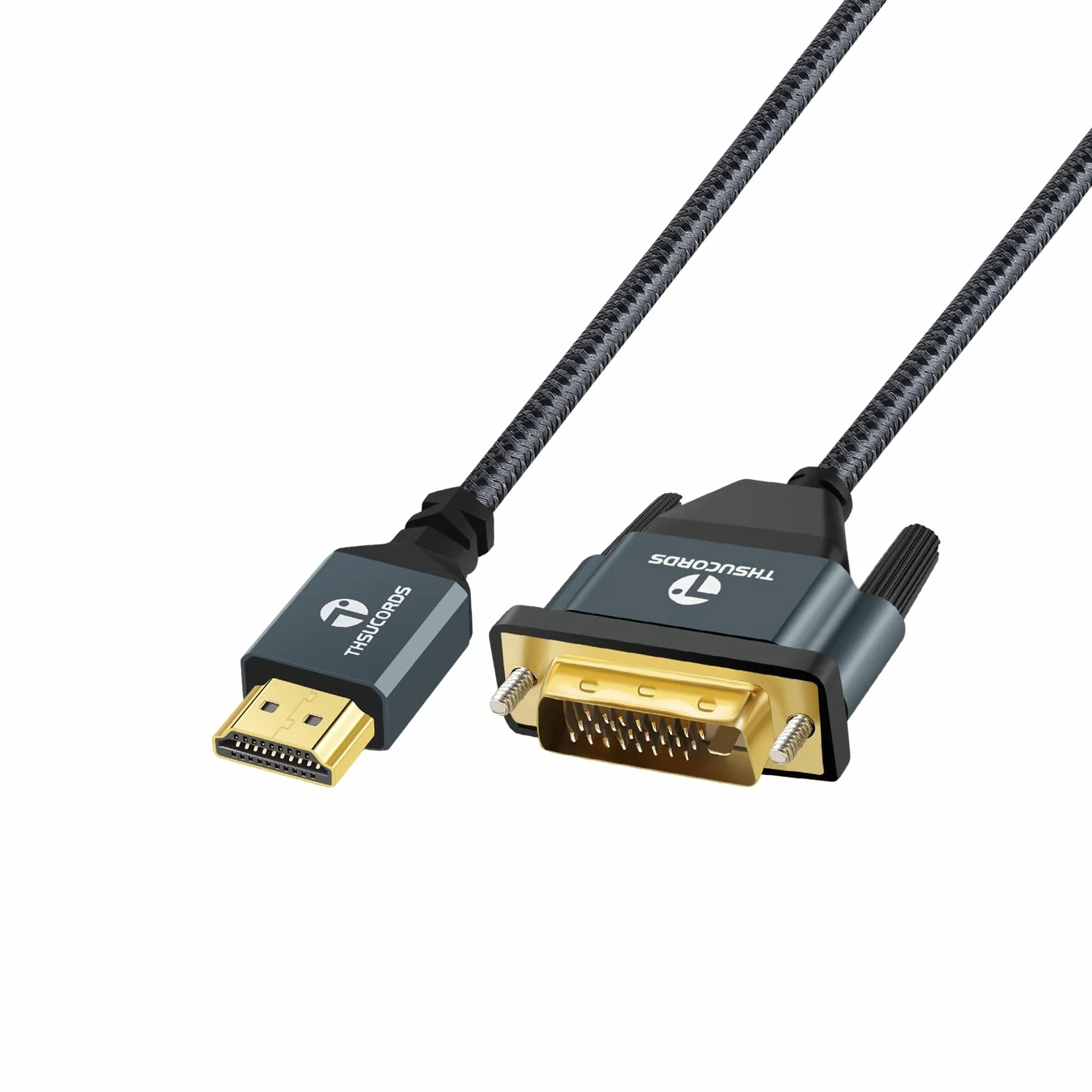 Thsucords Câble HDMI vers DVI 4K 1M, Plaqué et Tressé, Câble DVI vers HDMI Bidirectionnel Compatible avec projecteur, ordinateur Portable, TV, PC, lecteur DVD