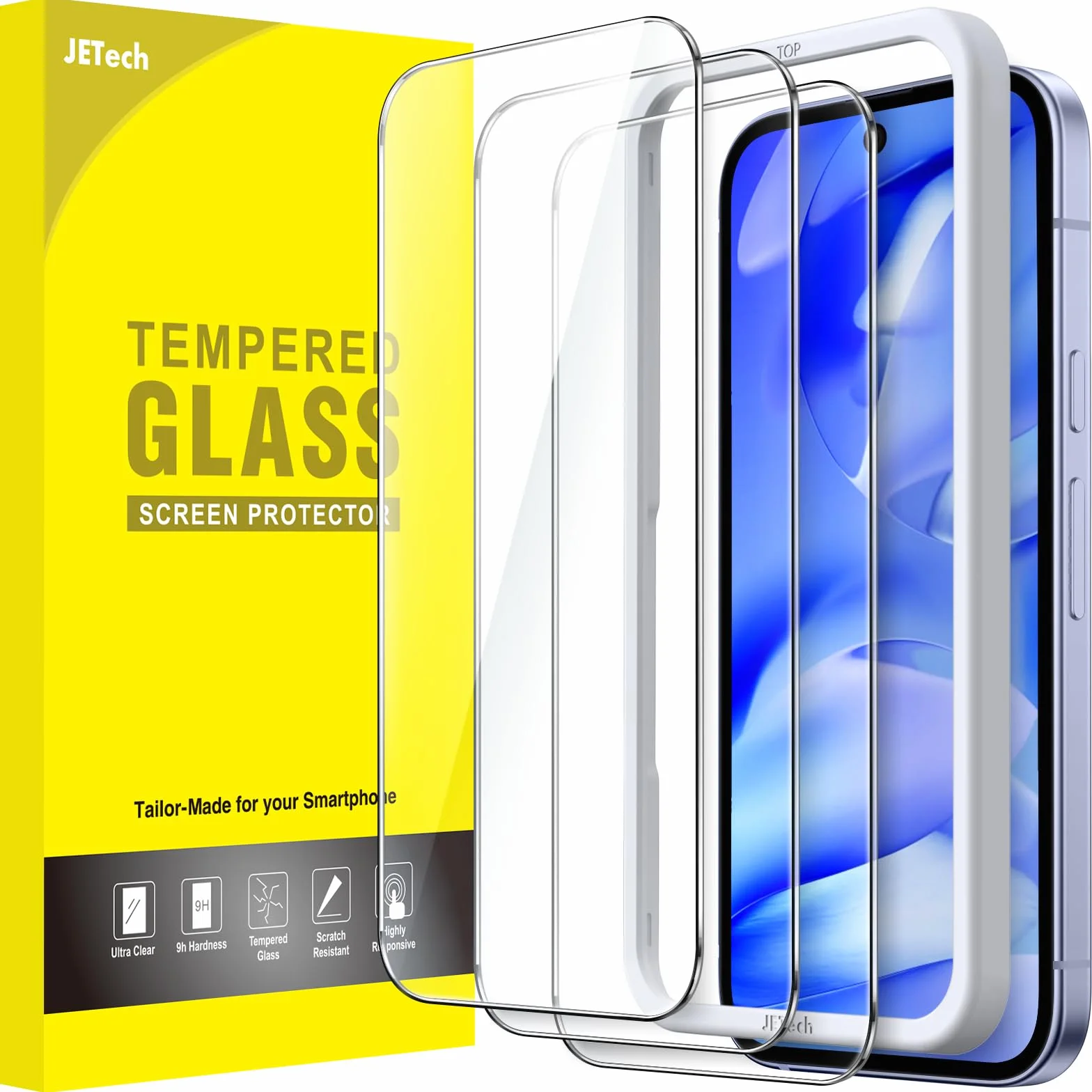 JETech Protection D'écran pour Google Pixel 9a 6,3 Pouces 2025, Film en Verre Trempé avec Outil d'Installation Facile, Compatible avec Les Empreintes Digitales, HD Clair, Lot de 3