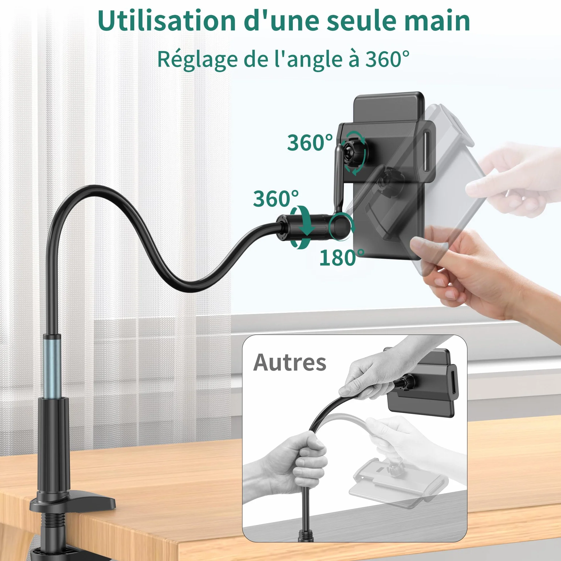 PlusAcc Télécommande Tourner pour Kindle – Support à col de Cygne pour Lire des Livres électroniques, Accessoire pour Tourner Les Pages au lit, adapté au Kindle Paperwhite/Oasis/Kobo