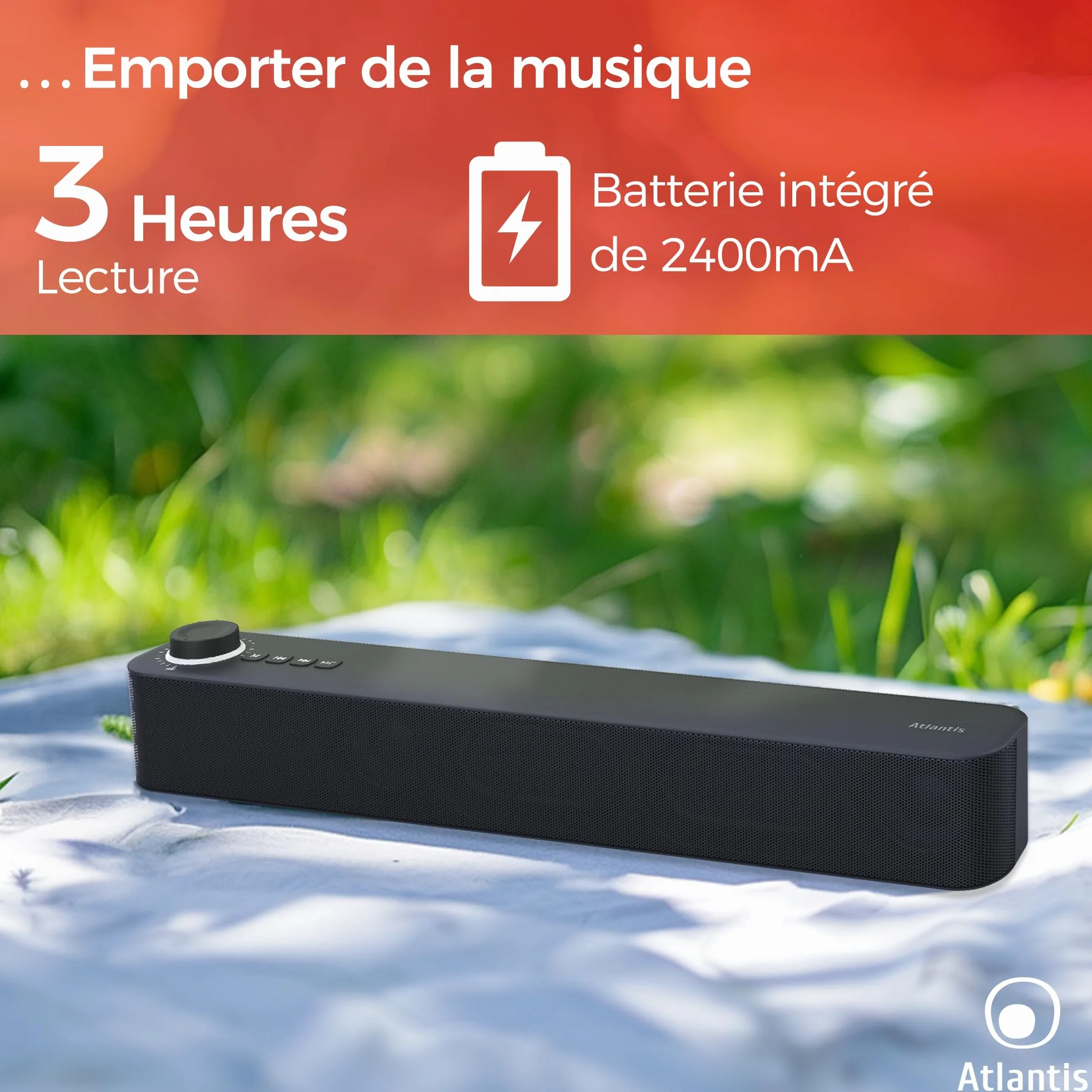 ATLANTIS Soundbar PC 20 W Bluetooth 5.3 Radio FM Noir 420 x 60 x 74 mm