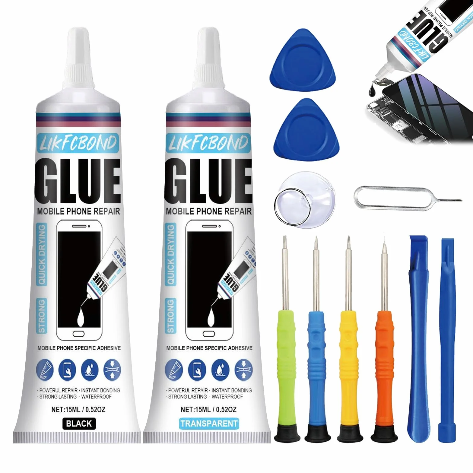 2 Pièces 15ML Colle Ecran Smartphone, Colle pour Telephone Portable, Convient pour coller Les Écrans de Téléphones Portables Tablettes Ordinateurs Portables Appareils Photo etc