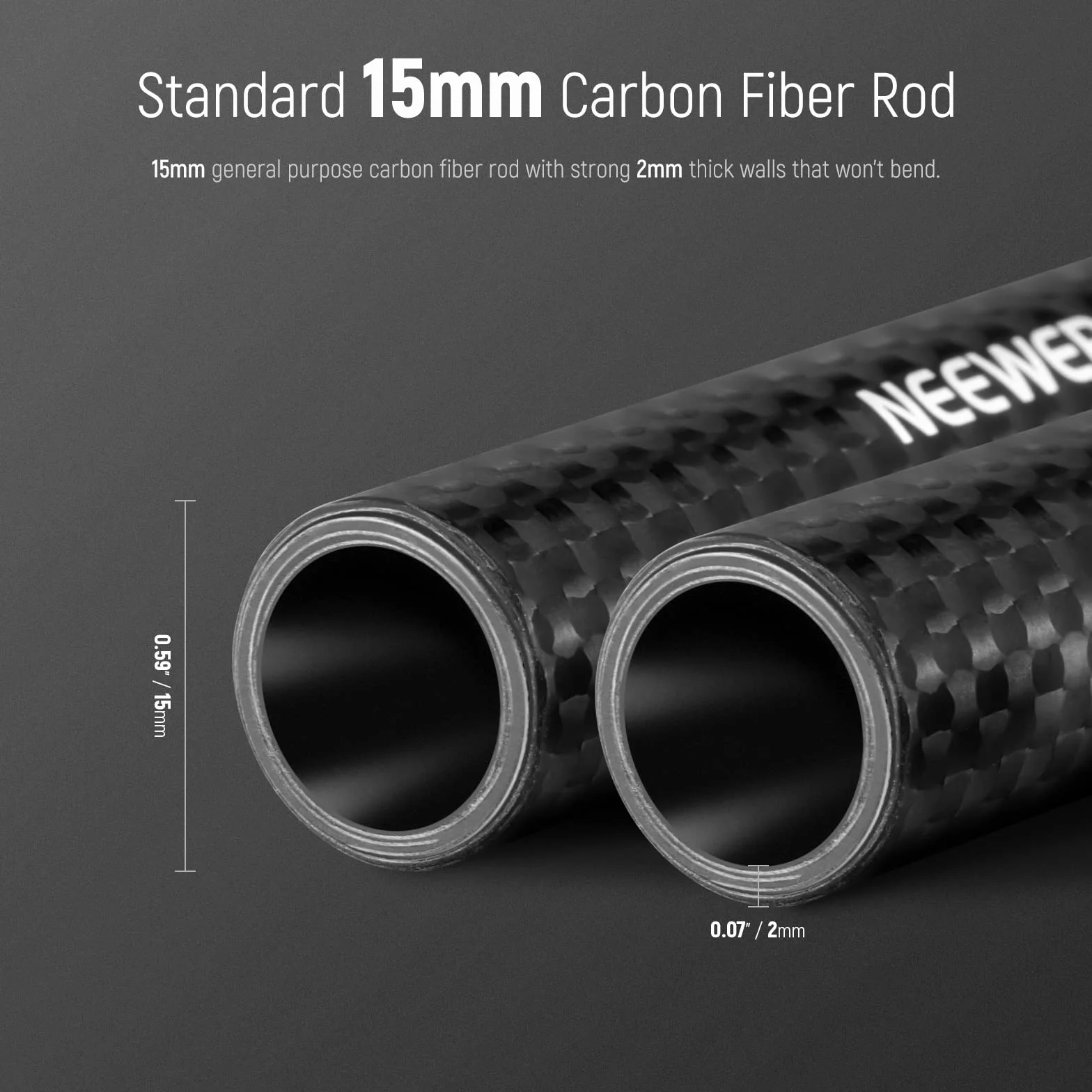 NEEWER 15mm Rod Tiges d'extension en Fibre de Carbone Lot de 2,Compatible avec SmallRig Compatible avec Tilta Le système de Support d'épaule de 15 mm Rail Follow Focus pour DSLR Camera,SR002 (30cm)