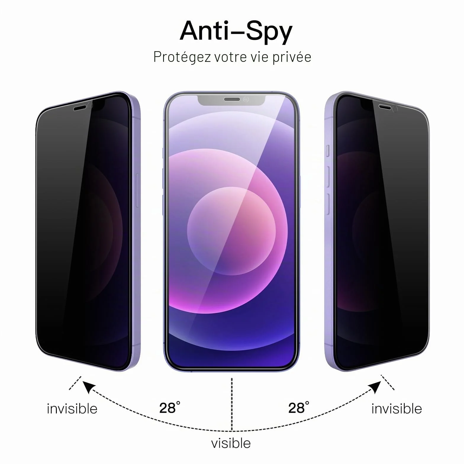 JETech Protection d'Écran Anti-Espion pour iPhone 12 et iPhone 12 Pro 6,1 Pouces, Couverture Complète Film en Verre Trempé, Compatible Coque, Lot de 2
