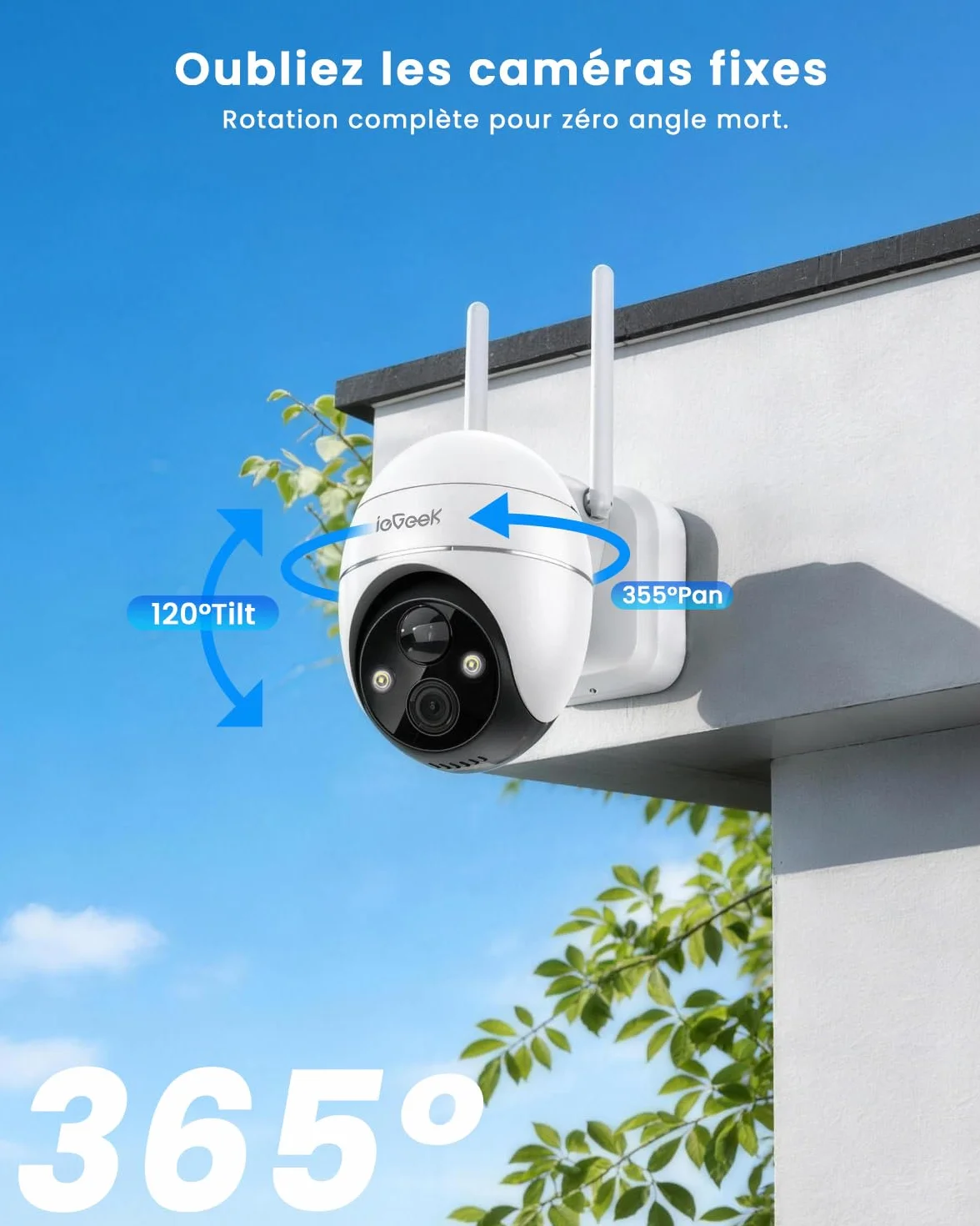 ieGeek 3K 5MP Camera Surveillance WiFi Exterieure sans Fil Solaire - 360° PTZ Camera Solaire PIR Détection Humaine, Vision Nocturne Couleur, Audio Bidirectionnel, Sirène Alarme/Alexa/IP65