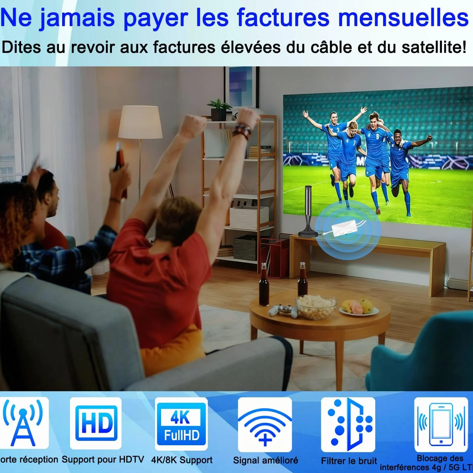 Amplificateur Antenne TV, Alimenté par USB, Gain Elevé 25dB, Booster de Signal pour TNT/DVB-T2, Compatible Antenne Intérieure et Extérieure, Amélioration de Réception (White)