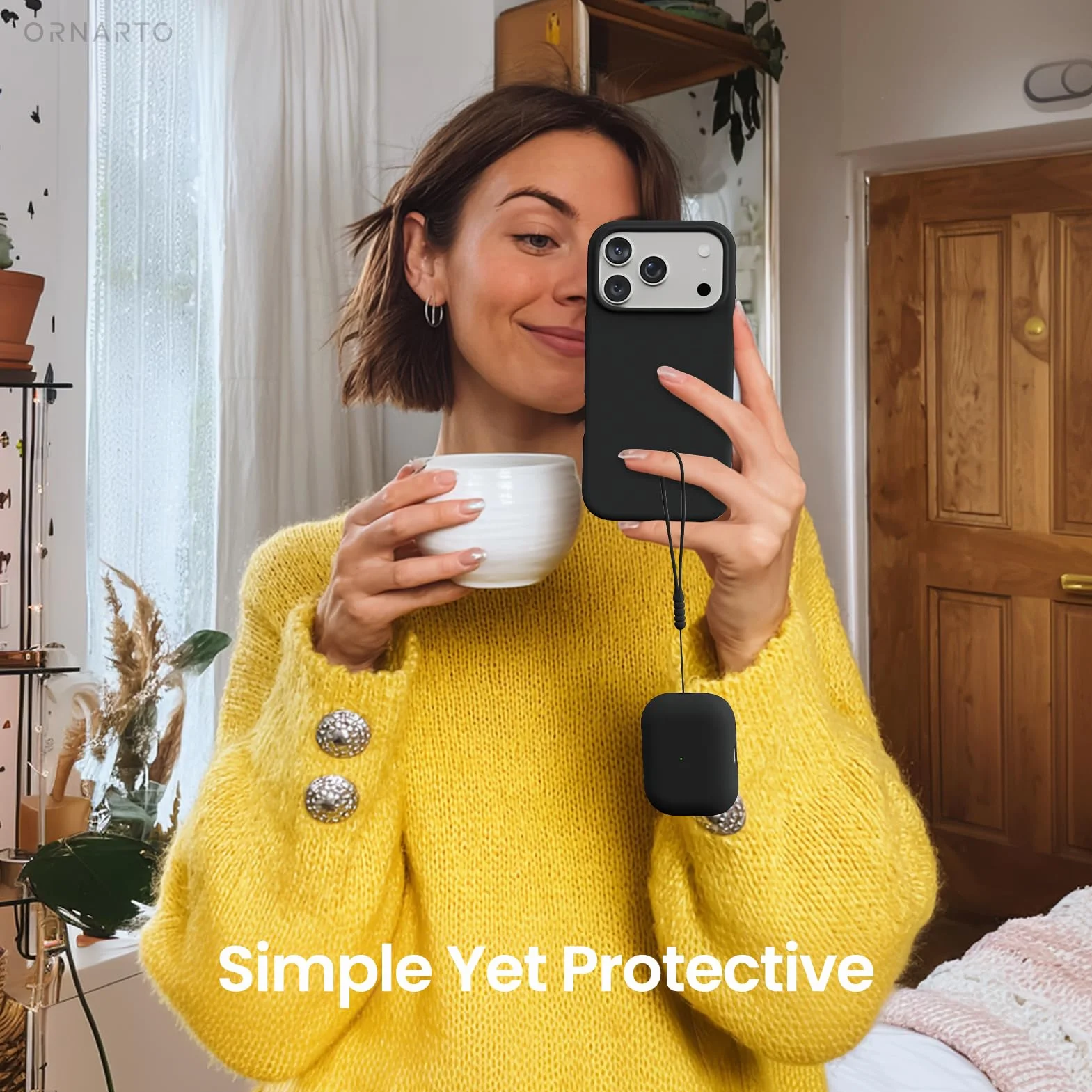ORNARTO Coque pour AirPods Pro 3 (2025) – Étui à 2 Parties Séparées en Silicone avec Structure à 2 Couches (Intérieur PC Dur), Protection Antichoc, Lanière et Outil de Démontage, Noir