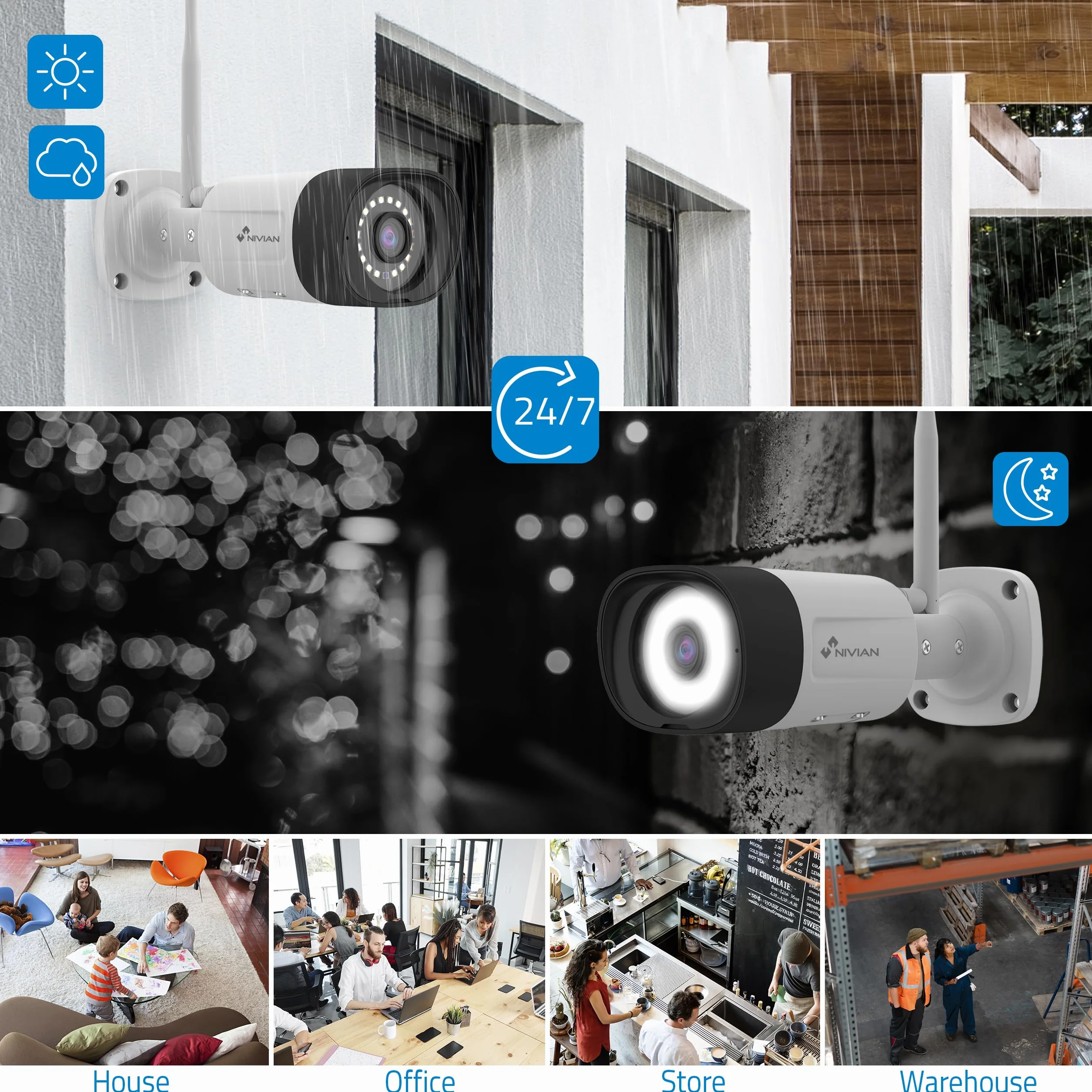 NIVIAN, Kit Caméras de Surveillance WiFi 2K Professionnel avec 4 Caméras IP, NVR 10 Canaux, Images Super HD, Détection Humaine IA, Vision Nocturne, Audio, HDMI, App EseeCloud, Enregistrement HDD
