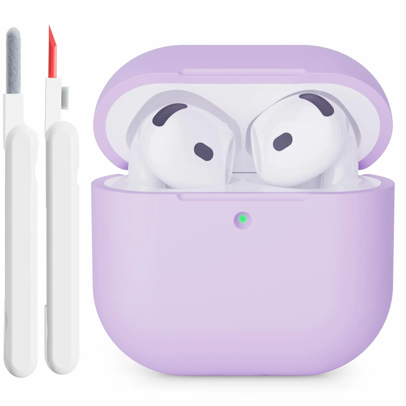 Coque Étui Protecteur Compatible avec AirPods 4 2024, LED Avant Peut être Visible, Housse en Silicone Anti-Choc Etui de Protection pour Airpods 4ᵉ Génération avec Kit de Nettoyage, Lavande