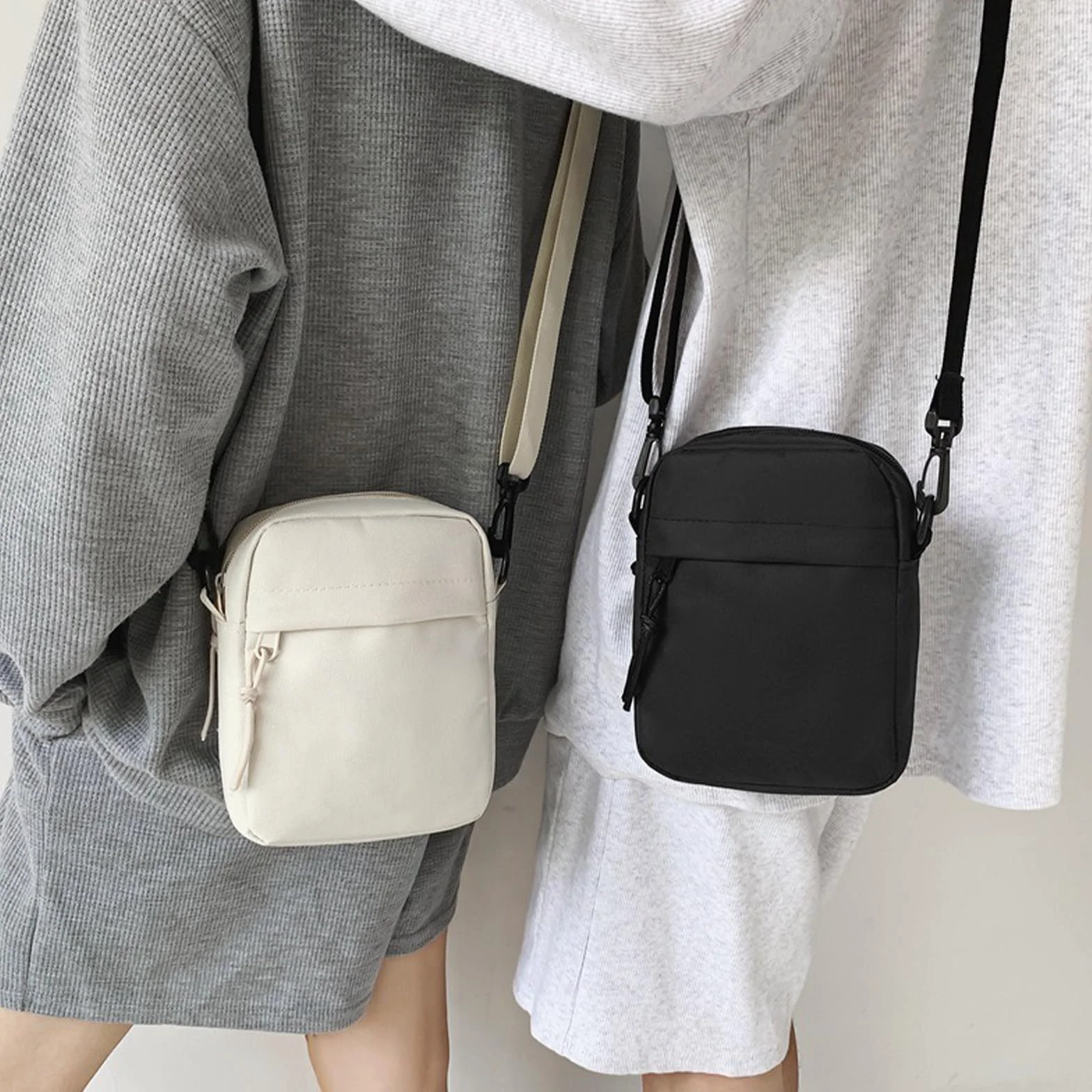 Sac Bandoulière Toile Homme Femme Randonnée Voyage Chargeur USB Noir