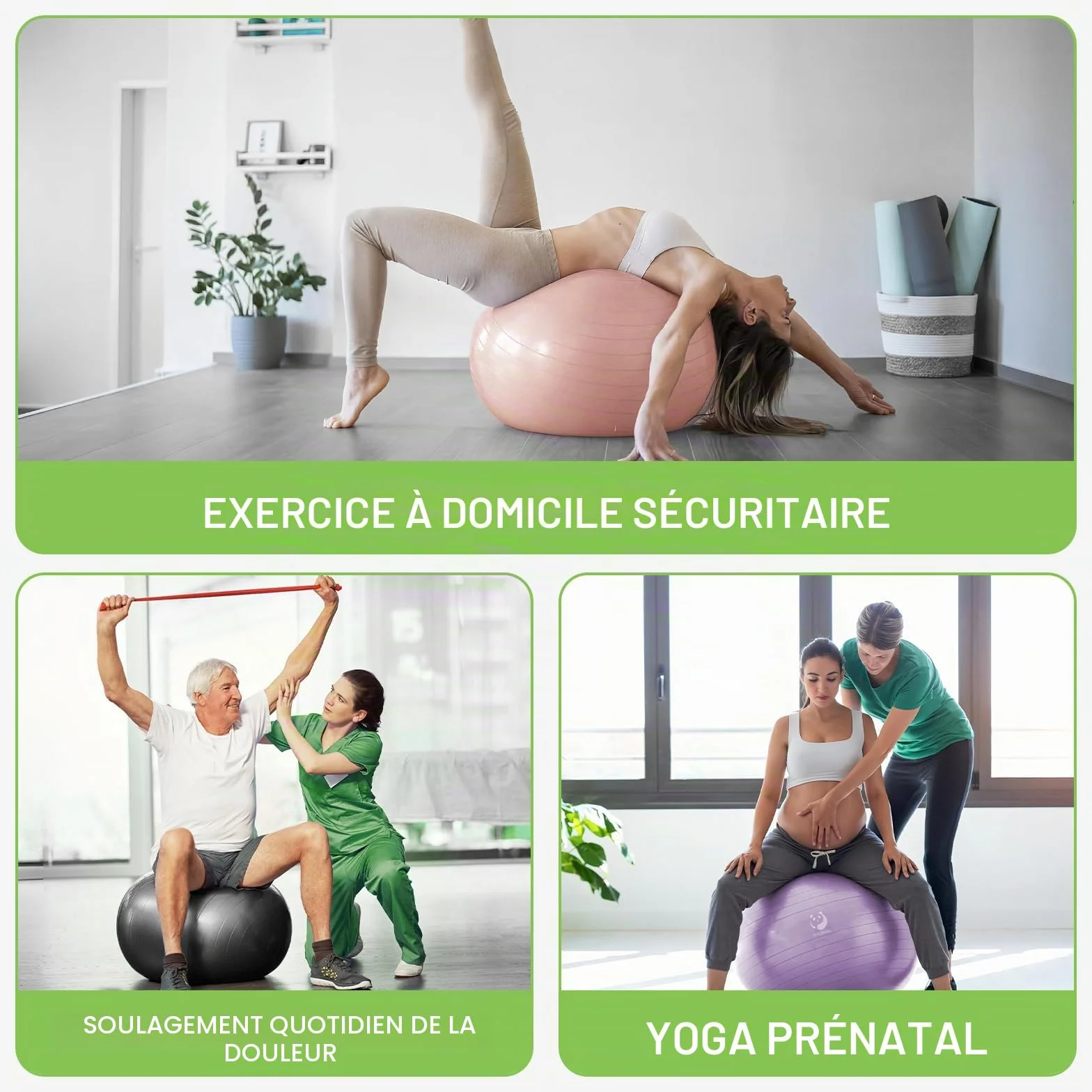 Ballon Pilates Slim Panda 55-85cm Anti-Slip Ballon de Gymnastique avec Paille de Gonflage
