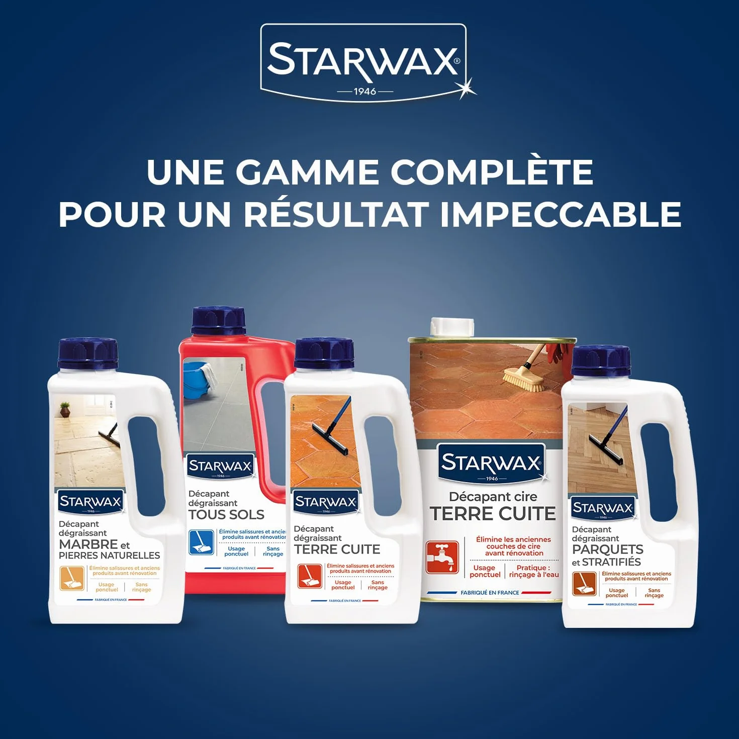 STARWAX Décapant Dégraissant Sans Rinçage 1L Tous Sols Carrelages PVC Parquets Vitrifiés 80m²